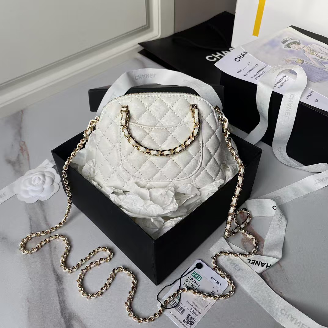 Replicate Chanel 24B AP3354 Calfskin Chain Clutch White(1:1 replica)