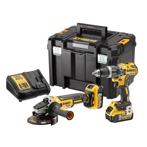 DEWALT KIT composto da DCD796 Trapano 2 vel DCG405 Smerigliatrice 125mm 2 x XR 18V 5Ah, DCK2080P2T QW : Fai da te