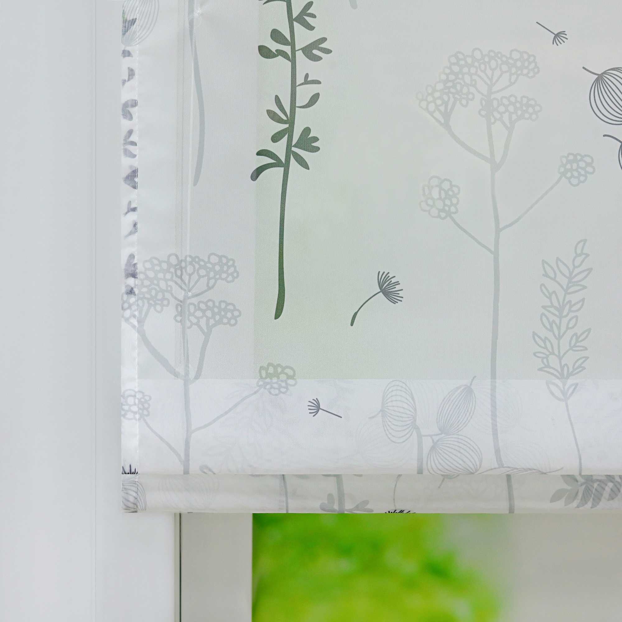 Raffrollo mit Schlaufen Voile Raffgardine Modern Küche Gardinen mit Laternenblume Muster Wohnzimmer Halbtransparent