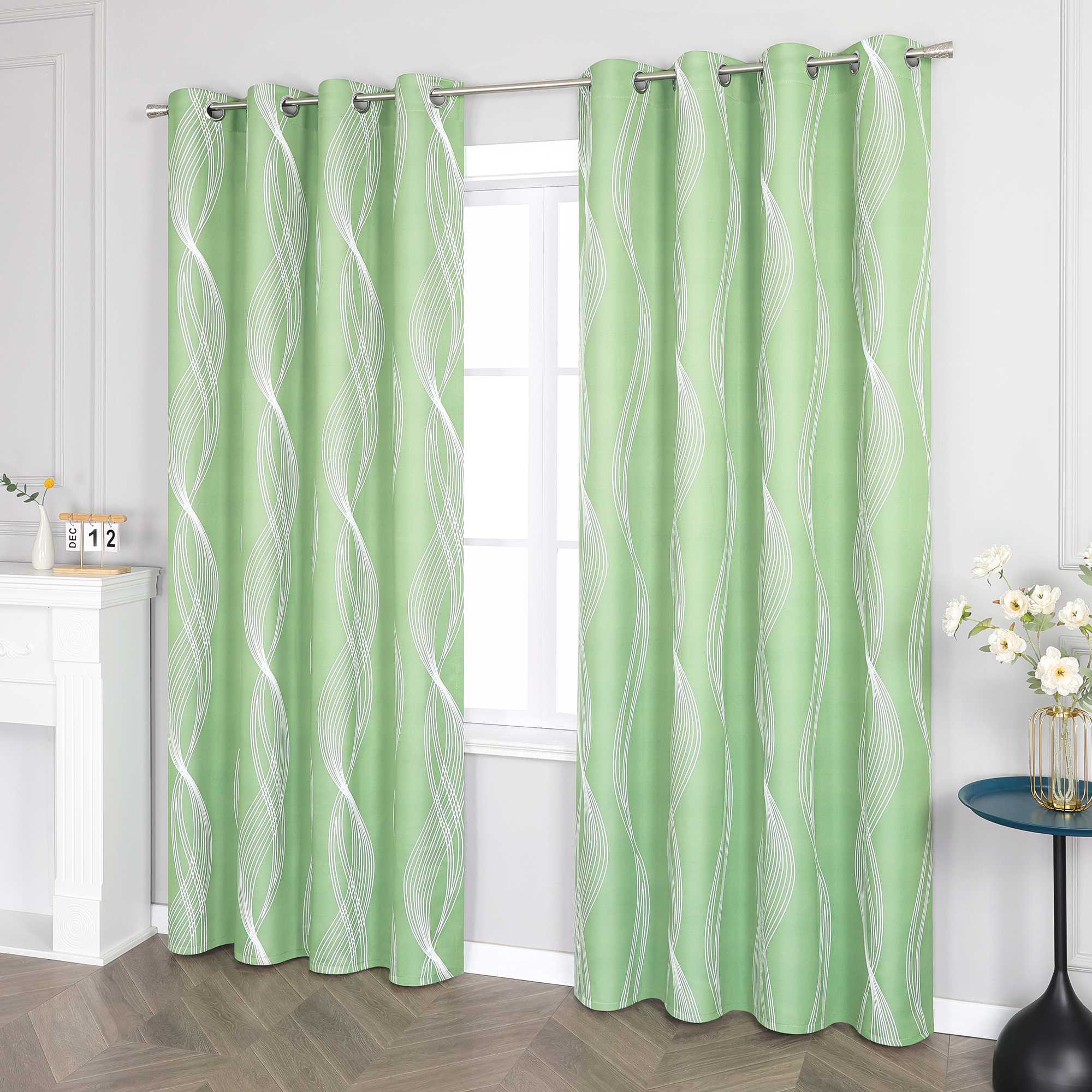 Verdunkelungsvorhänge Ösenschal Blickdichte Gardinen Modern Thermovorhang Wohnzimmer mit Wasserwellenmuster 1 Stück