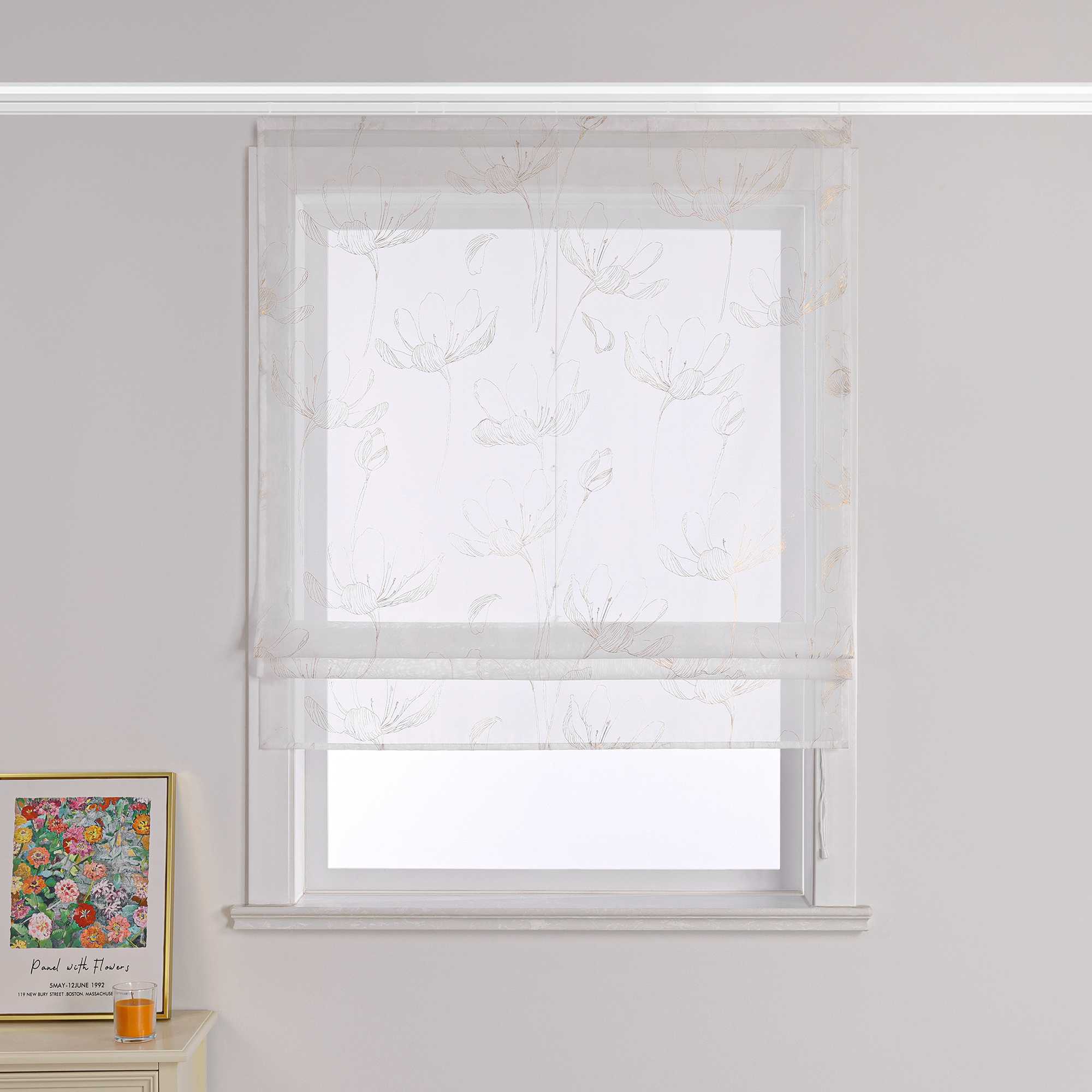 Transparente Raffrollo mit Lotusmuster und Klettband