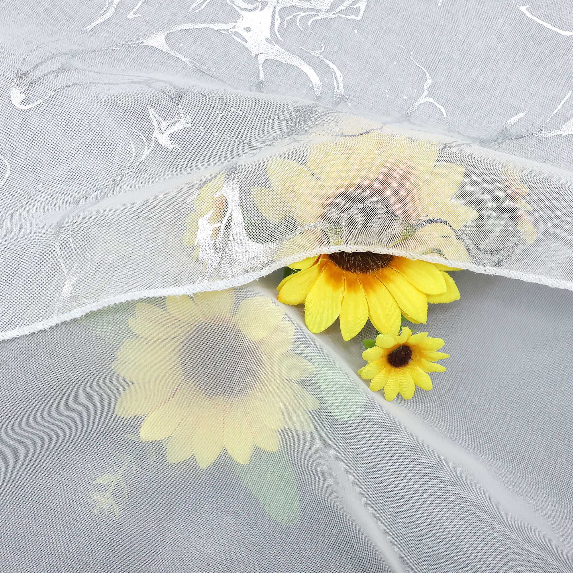 Scheibengardine durch Stangendurchzug doppelschichtige Küchengardinen mit silbernem Marmormuster 2er Set