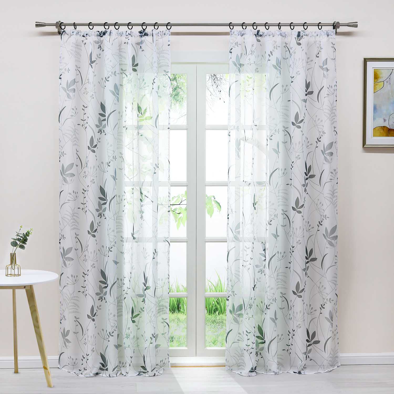 Transparenter Vorhang mit Blättermuster leicht Schutzfunktion Gartenstil 1 Stück