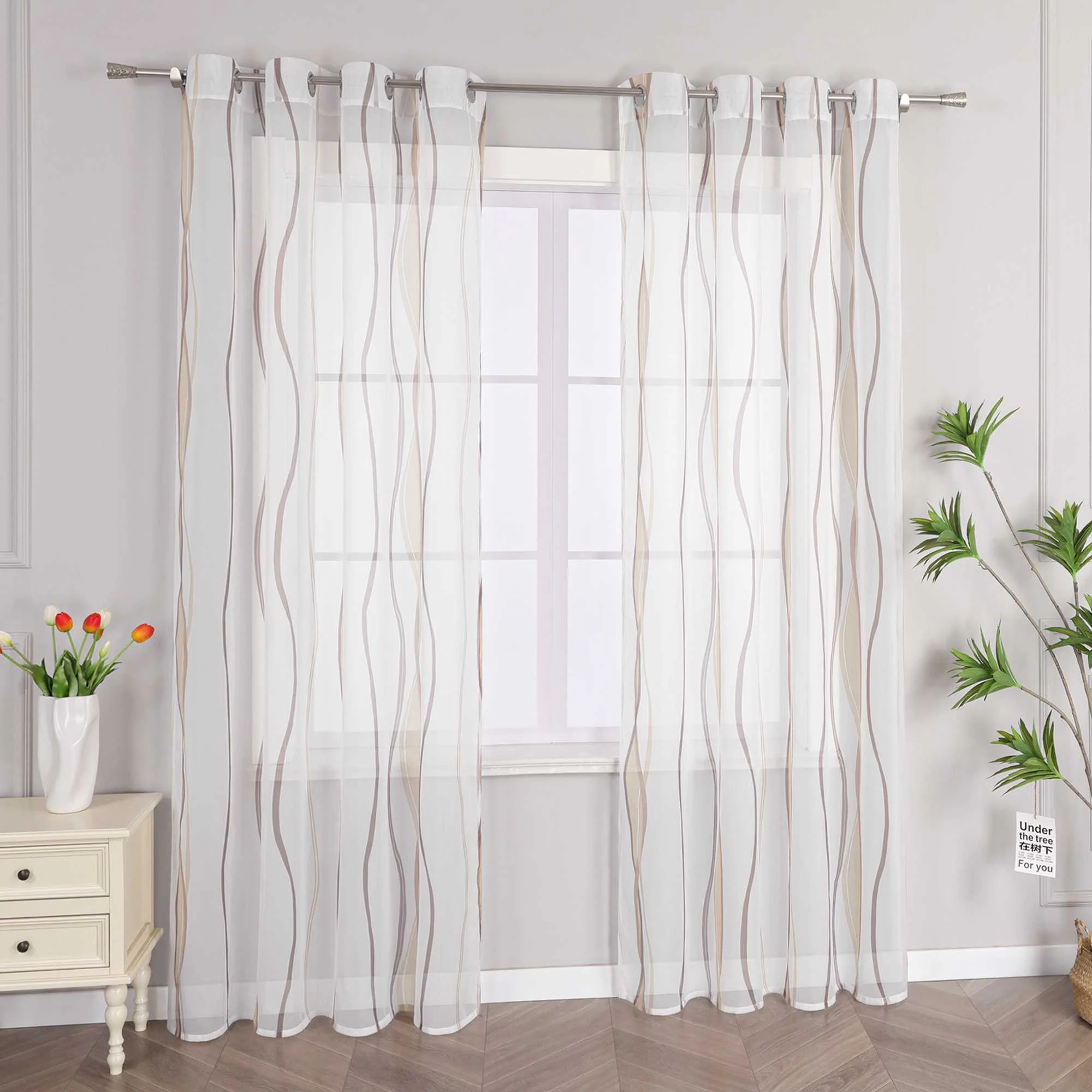 Vorhang Ösenschal mit bunten Wellenmustern Halbtransparent 1 stück