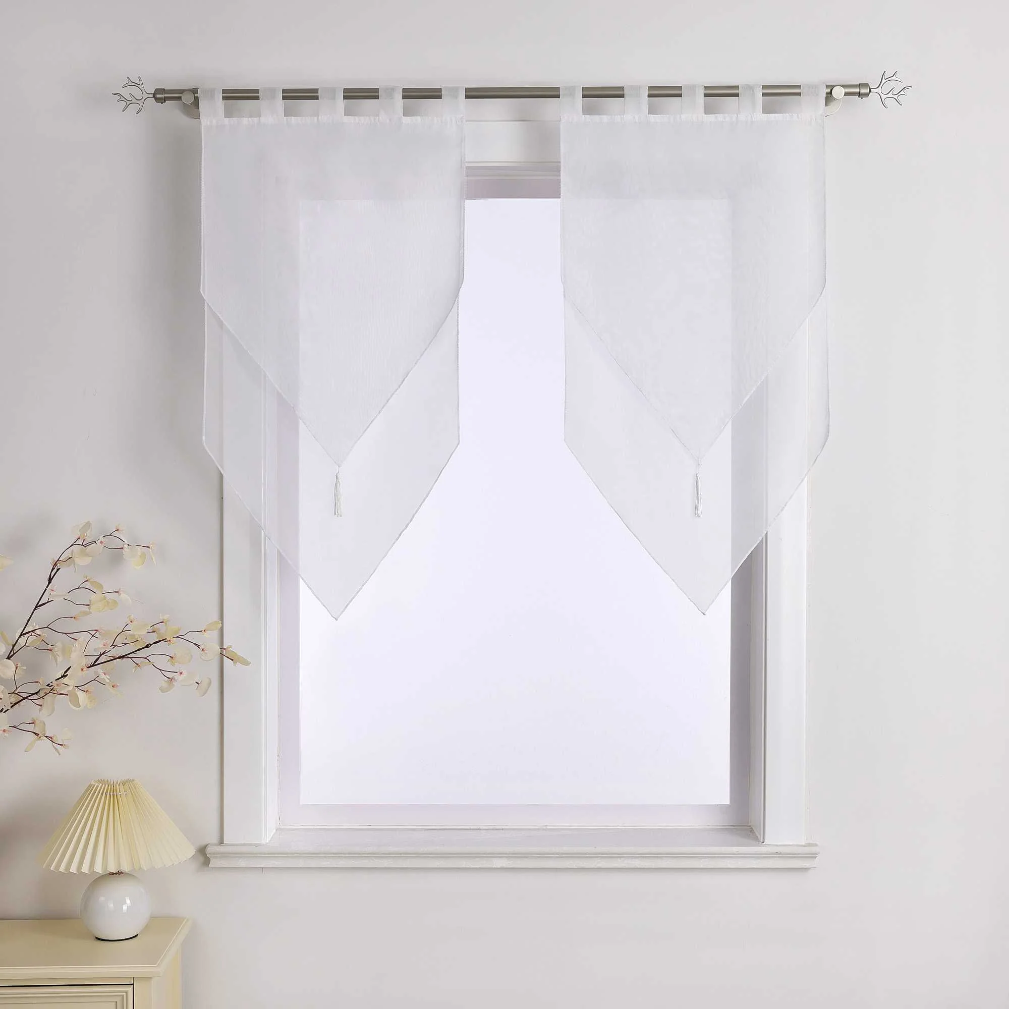 Delien gardinen kurz mit Schlaufen und Dreiecksform-Abschluss 2er Set