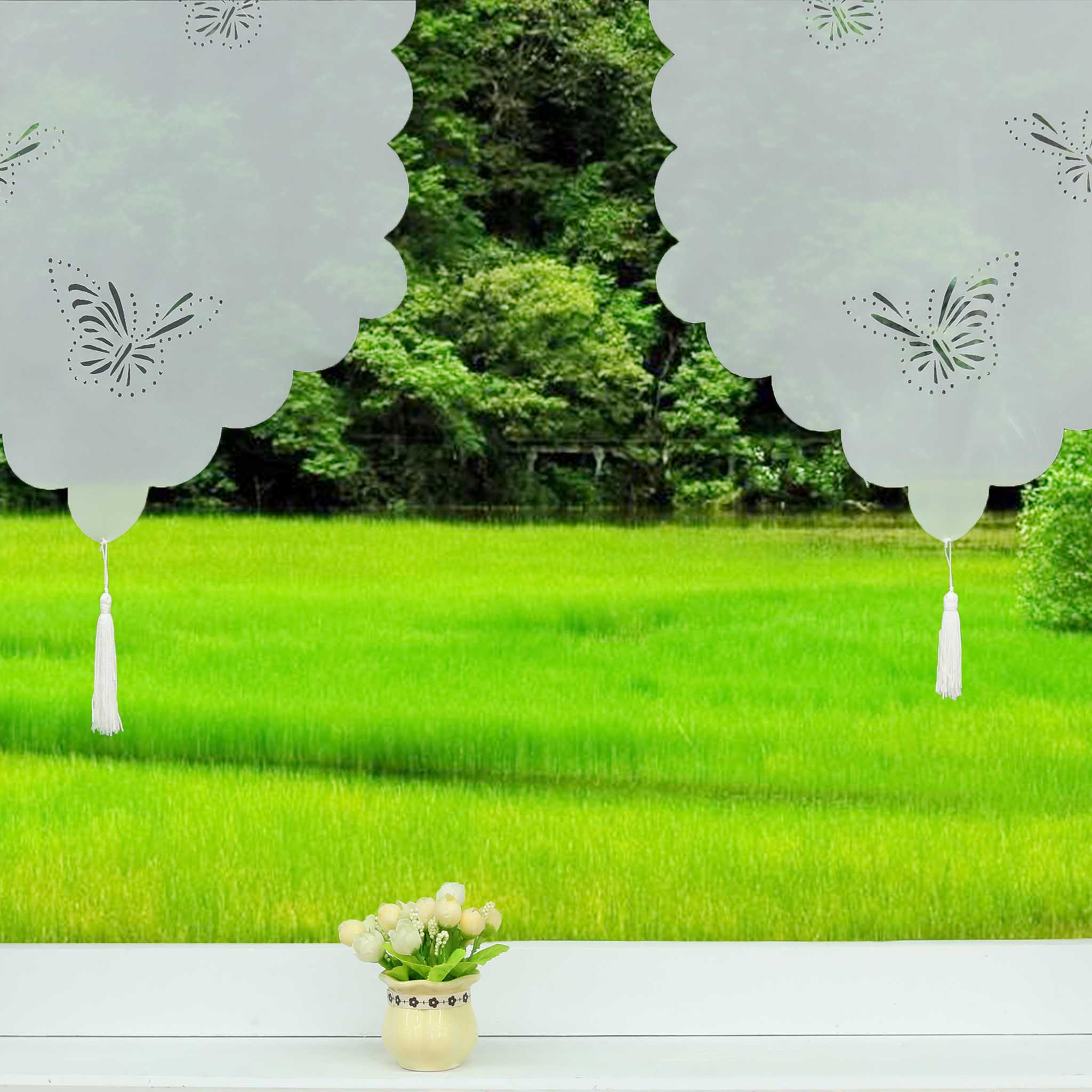 Transparente Scheibengardine mit Schmetterlingsdesign Dreiecksabschluss 1 Stück