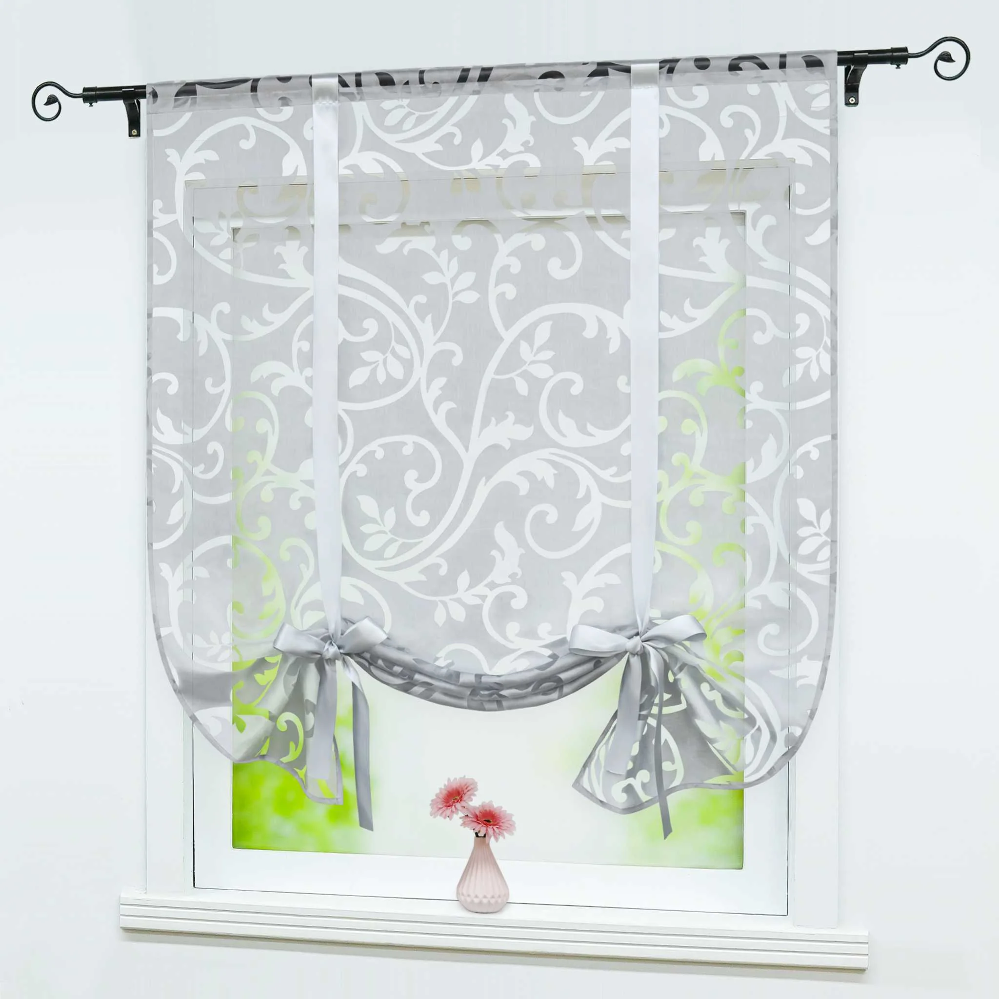 Raffrollo durch Tunnelzug romantische Rollo mit floralem Muster transparentes Vorhang für Wohnzimmerfenster 1 Stück