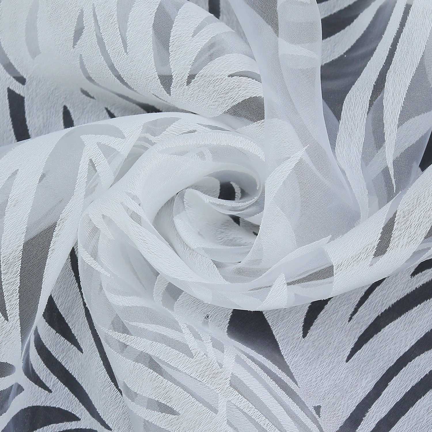 Voile Gardine in Ausbrenner mit Blätter Muster transparenter Vorhang Unifarbiges Schals Wohnzimmer Fensterschal 1 Stück