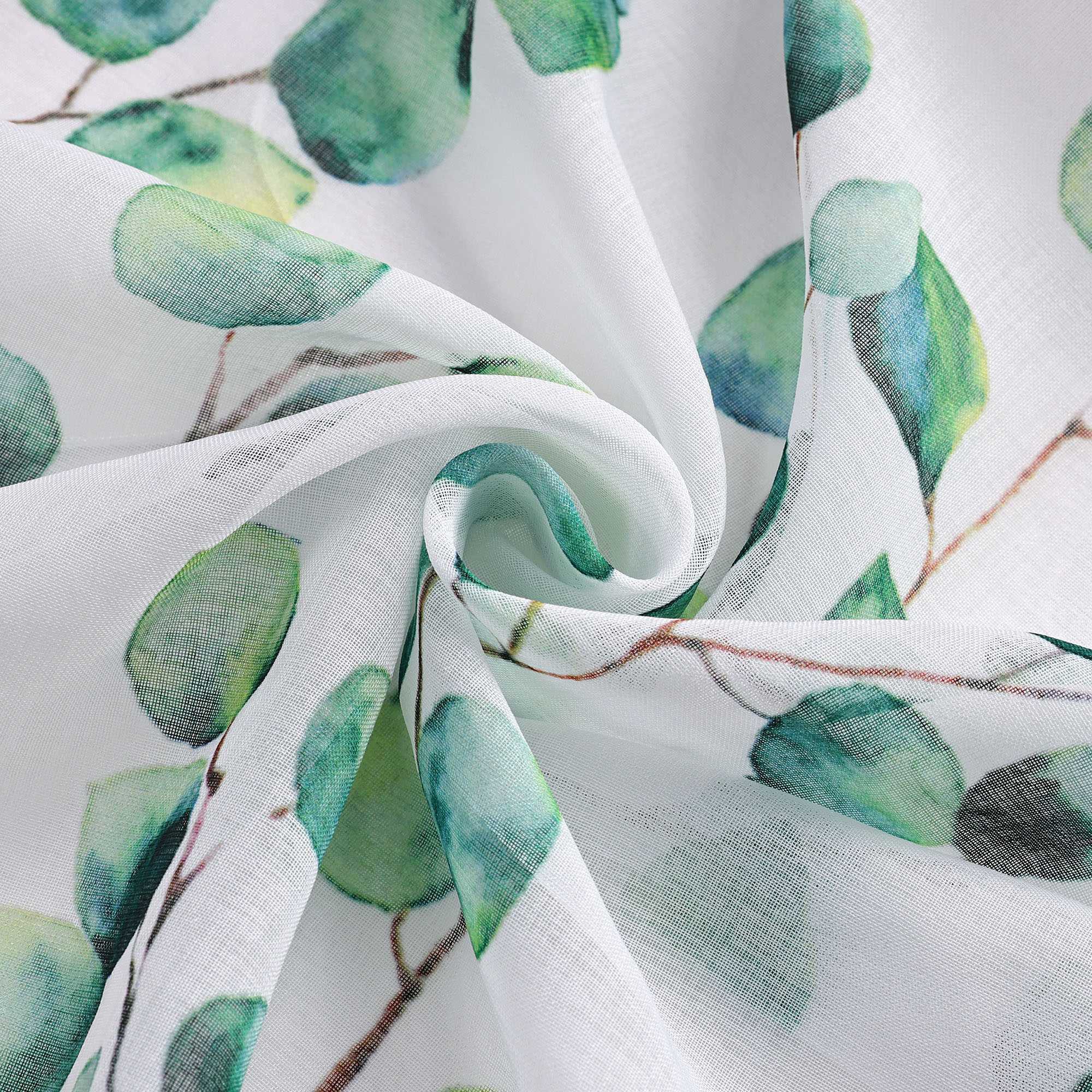 Halbtransparente Schiebegardinen Klettbandschal mit grünem Blättermuster Lichtdurchlässig 2er Set