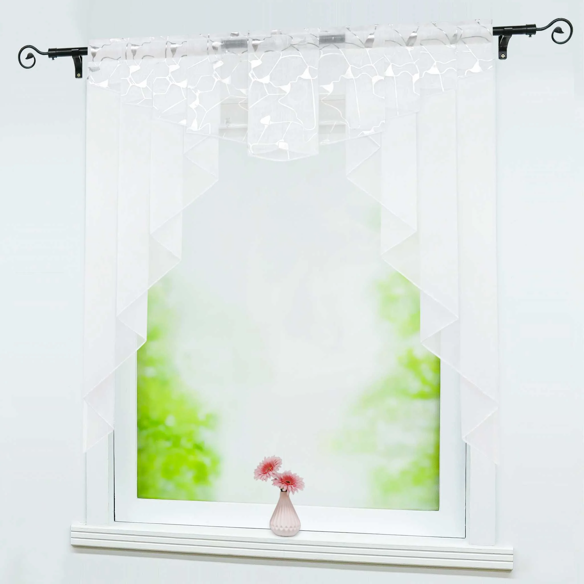 Scheibengardine Vorhangkopf Bistrogardine Doppelschichtige Küchengardinen mit Strukturdruck durch Tunnelzug Stangendurchzug