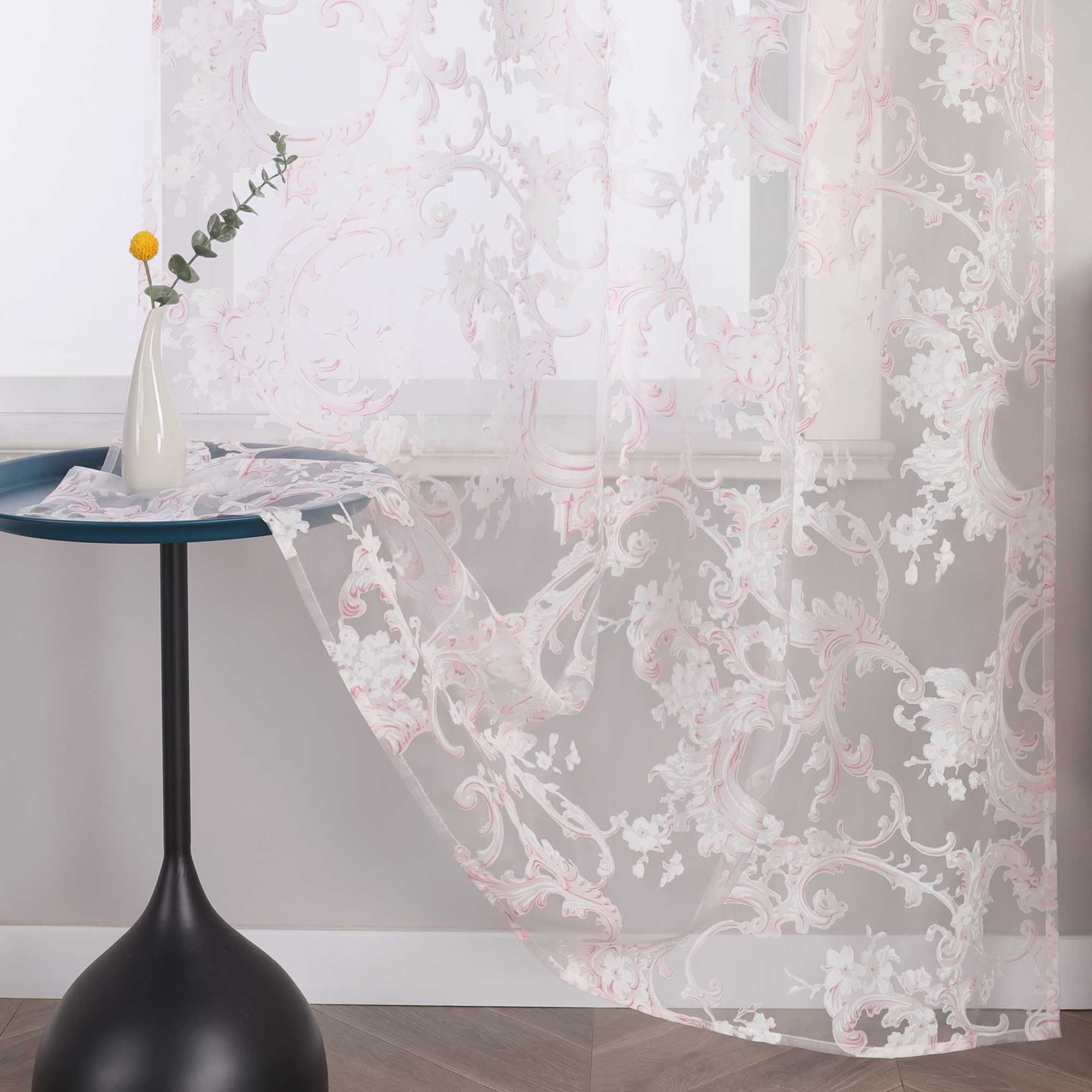 Eleganter Ösenschal mit Phönixblütenmuster | Transparente Voile Gardine für Schlafzimmer und Wohnzimmer