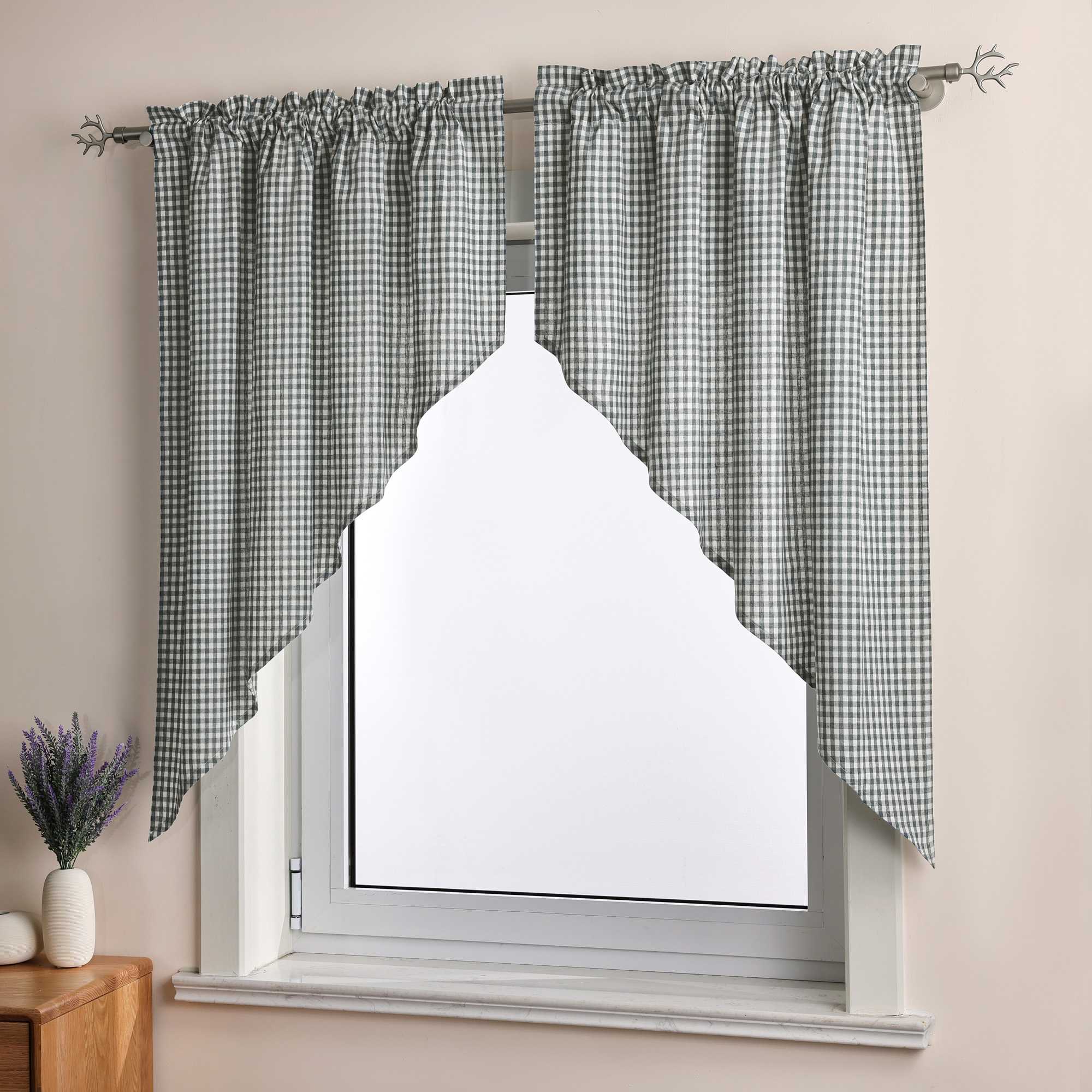 Kurzgardinen im Volant-Stil mit Karomuster 2er Set