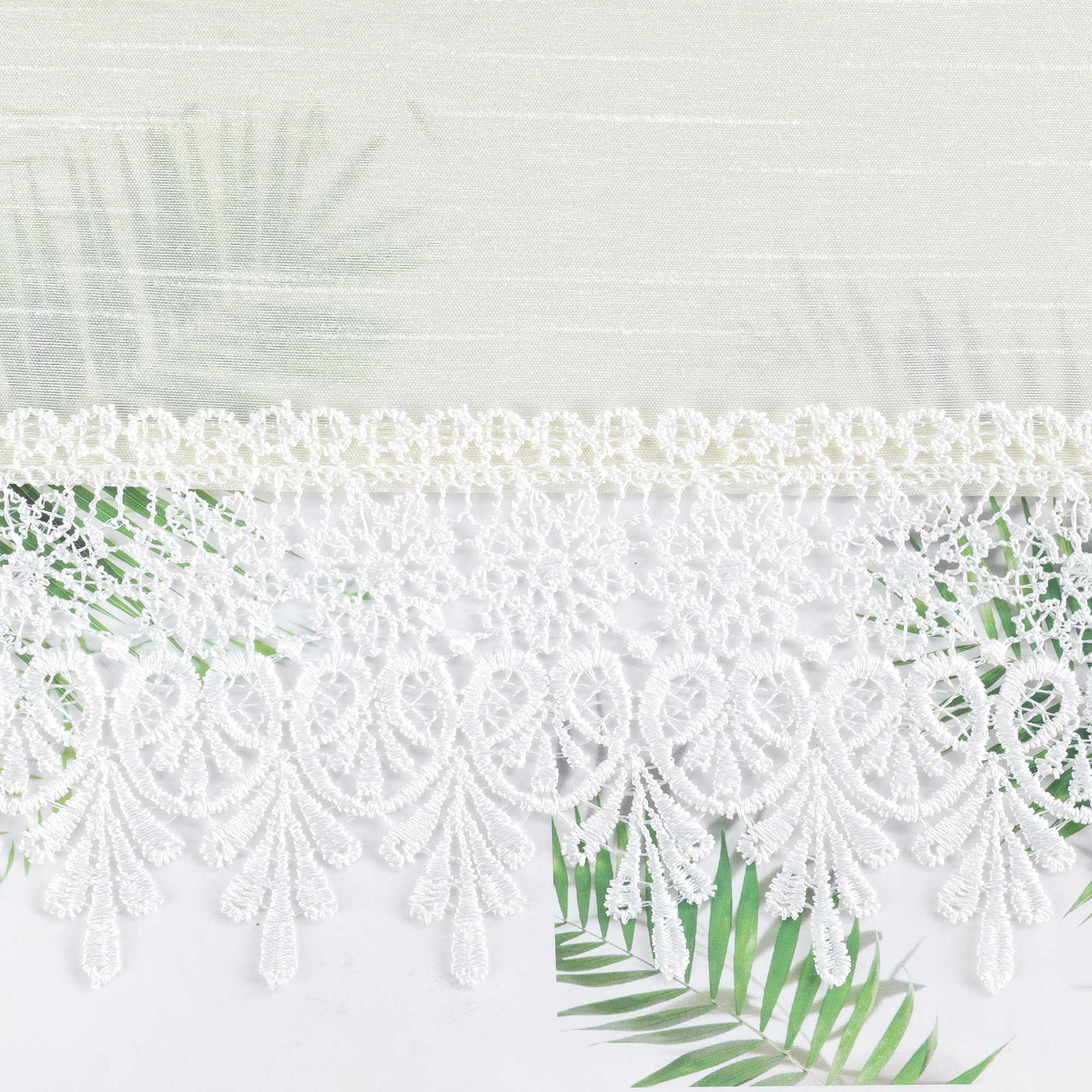 Halbtransparente kurze Gardine modern mit Leinenstruktur und Spitzenborte