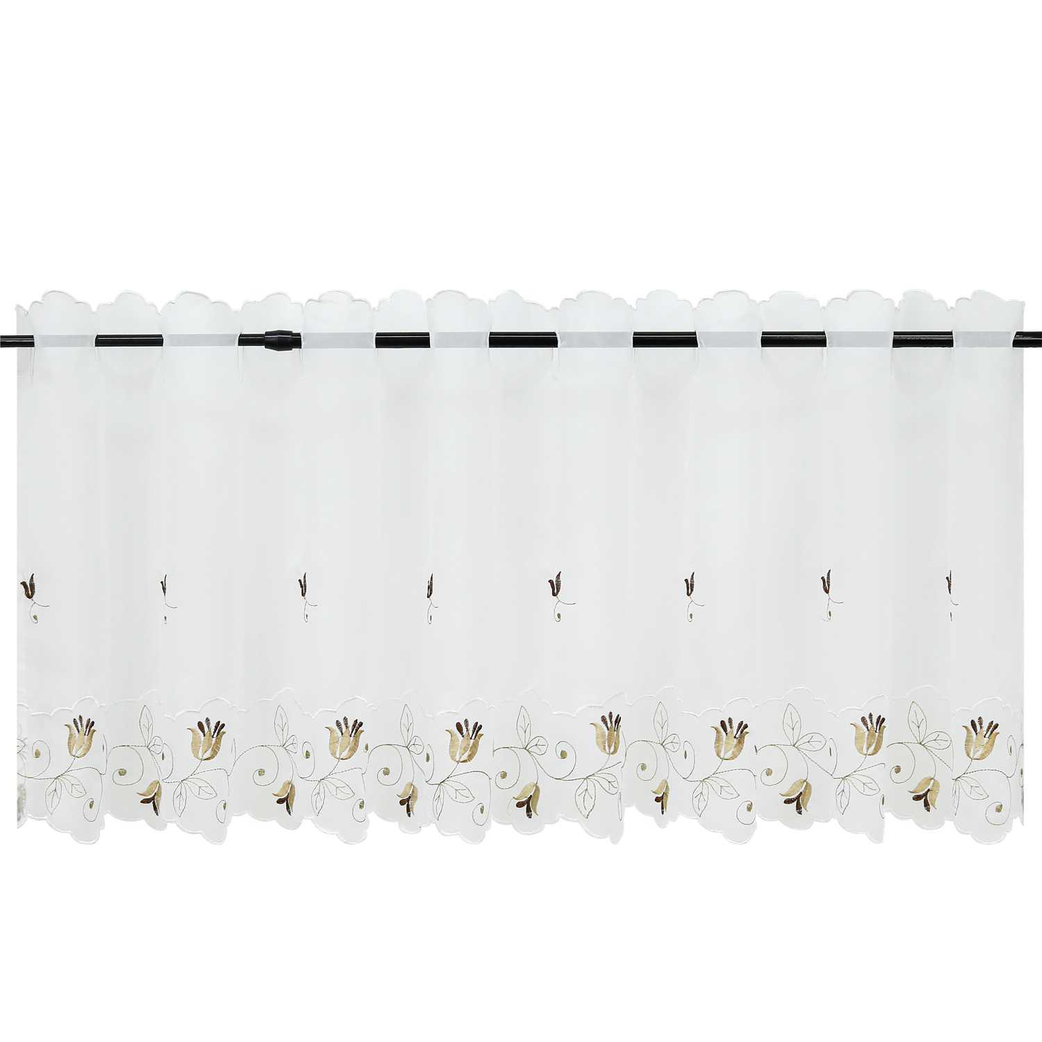 Handgefertigte Scheibengardinen mit Rosenmuster-Stickerei halbtransparent