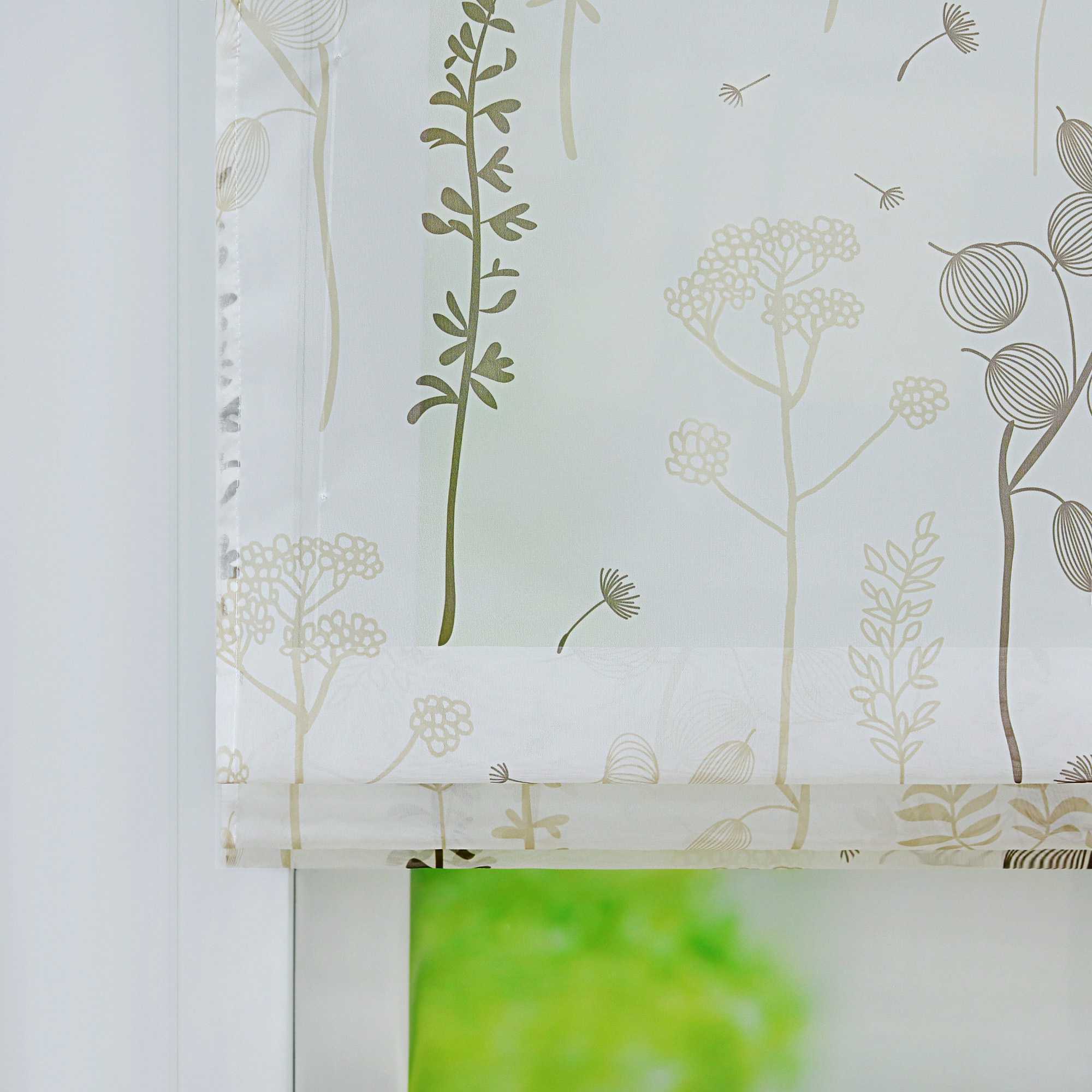 Raffrollo mit Schlaufen Voile Raffgardine Modern Küche Gardinen mit Laternenblume Muster Wohnzimmer Halbtransparent