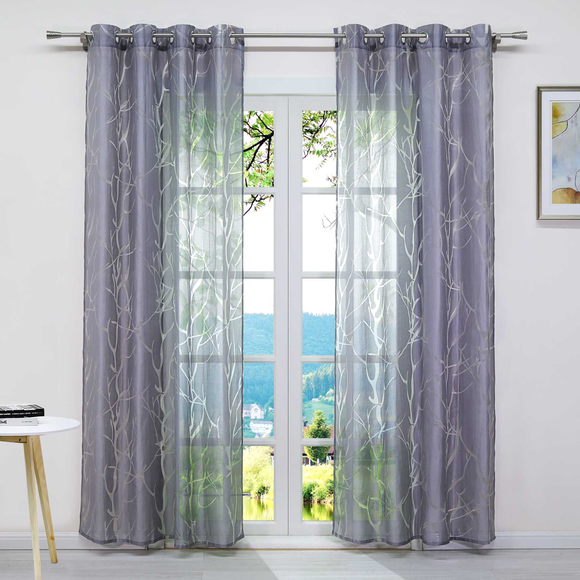 Transparenter Vorhang mit grobes Zweigmuster leicht Schutzfunktion Lichtdurchlässigkeit Gartenstil 1 Stück