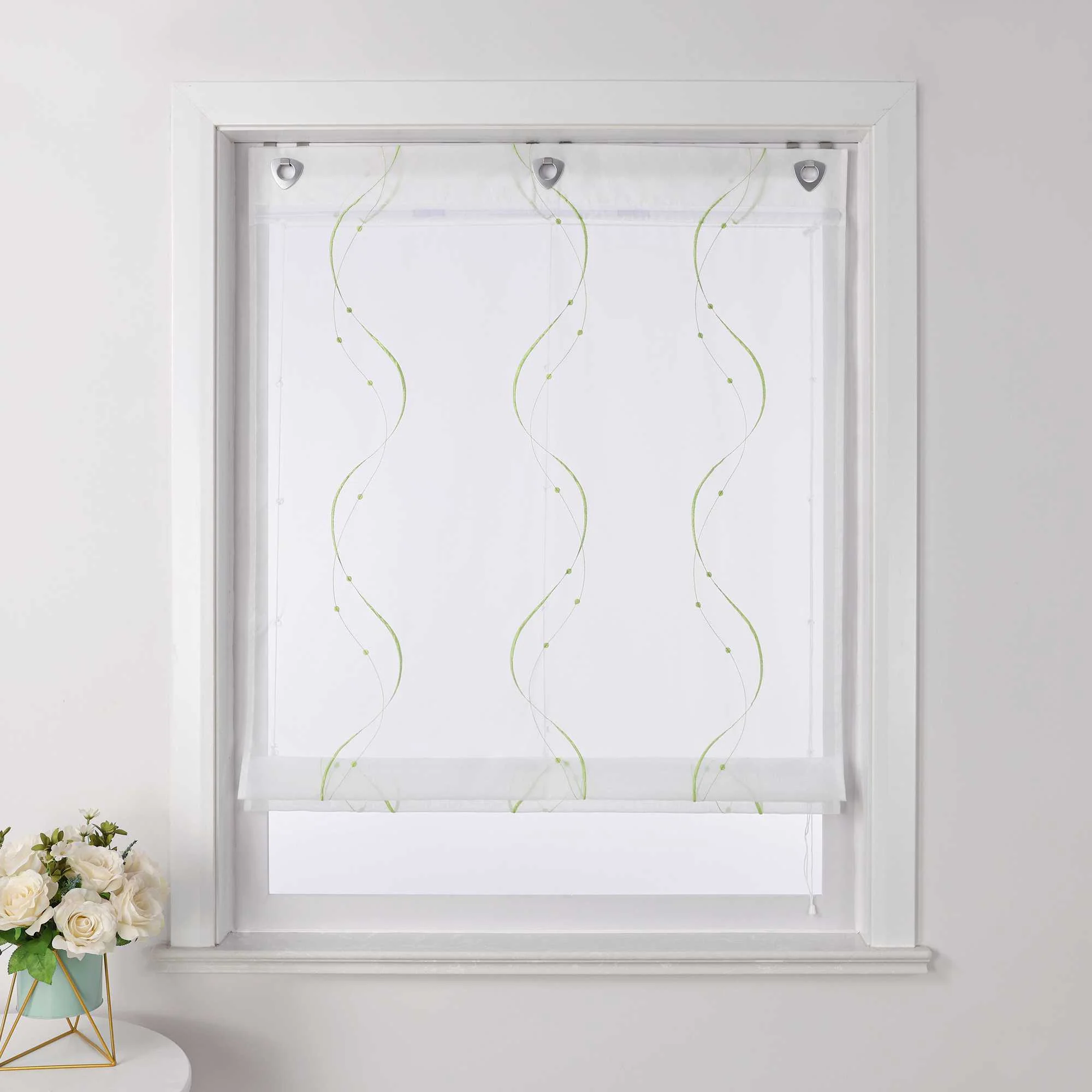 Rollos ohne Bohren Weiß Raffgardine mit Ösen Transparent Gardinen mit U-Haken Ösenrollo Modern Bestickt 1 Stück