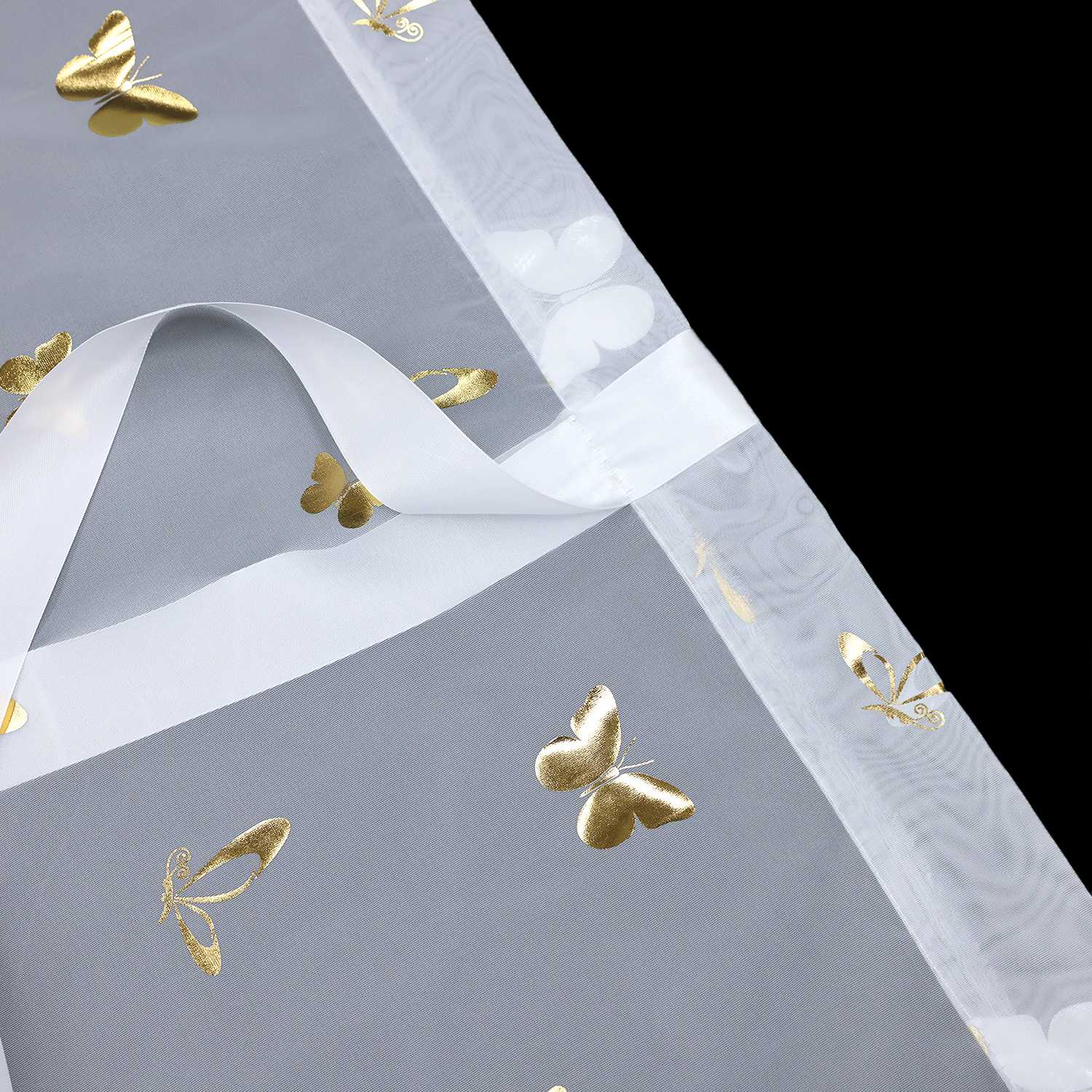 Rollos durch Stangendurchzug transparent mit Schmetterlingsmuster hochziehbare Falten 1 Stück