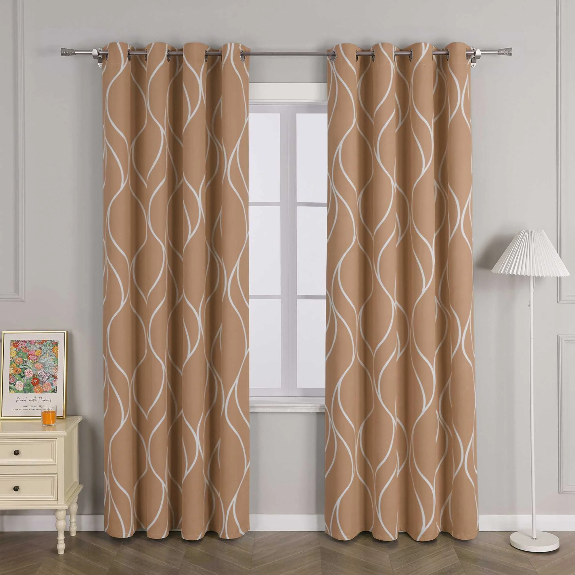 Verdunkelungsvorhänge Ösenschal mit Wellenmuster Blickdichte Landhaus Schlafzimmer  1 St.