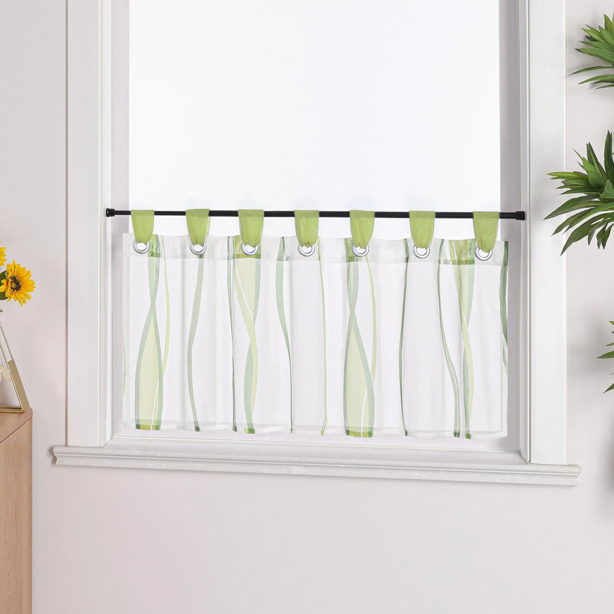 Moderner Scheibengardine mit Schlaufen und dezentem Streifenmuster transparenter Vorhang 1 Stück