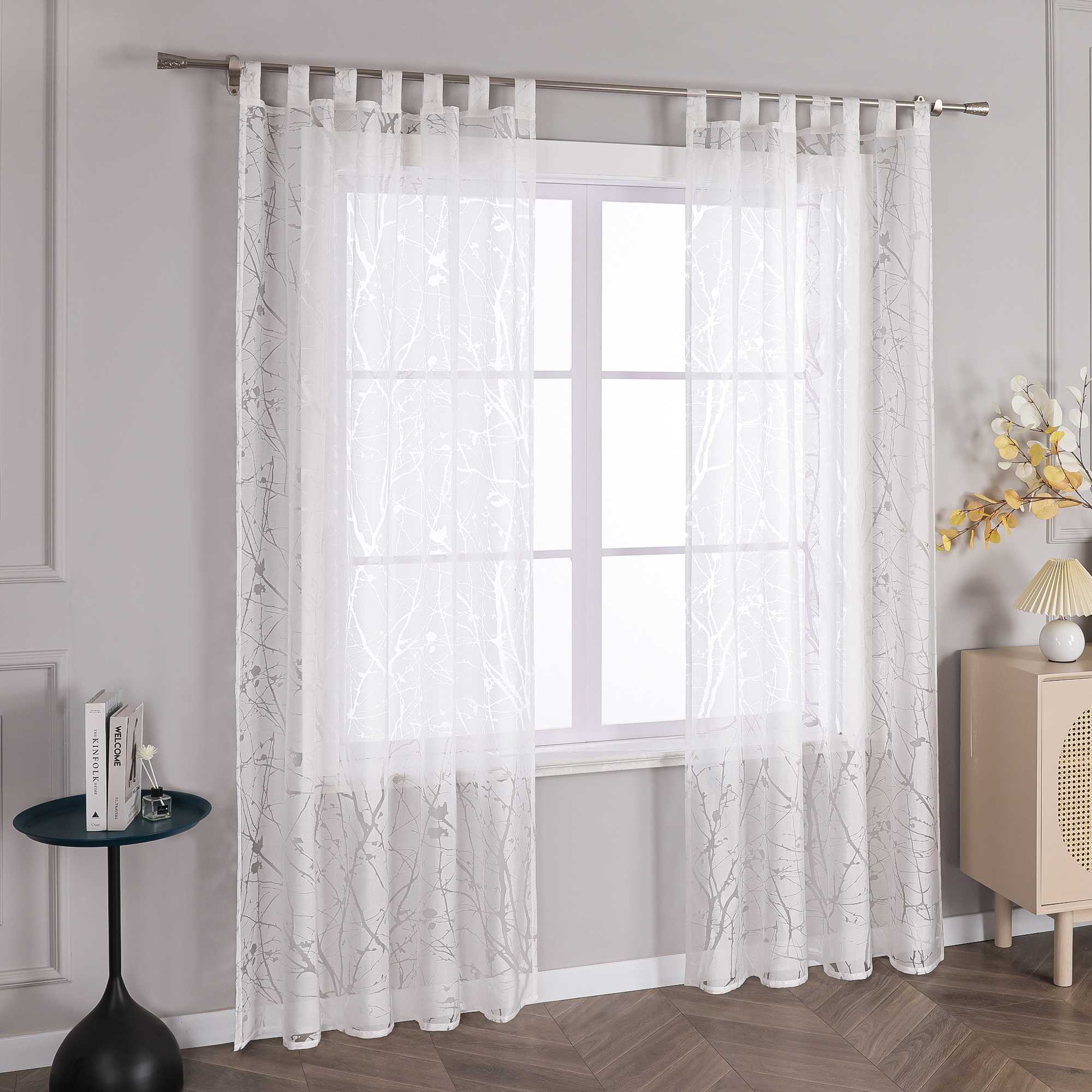 Transparente Vorhang mit Blumenmuster aus Polyester Lichtdurchlässig Wohnzimmer weiß 1 stück