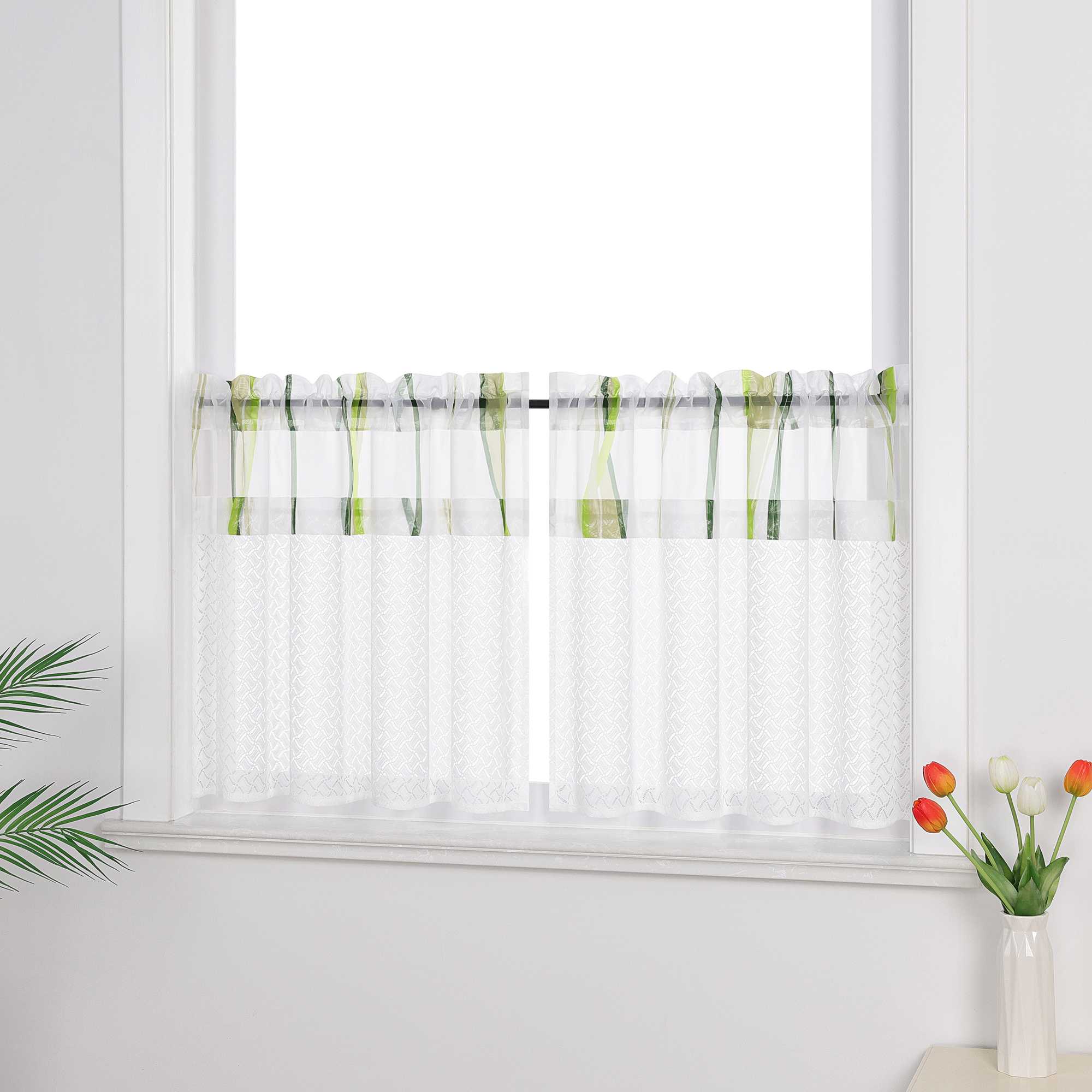 Scheibengardinen mit feinem Linienmuster transparent und luftig 2er Set | Perfekt für Küche