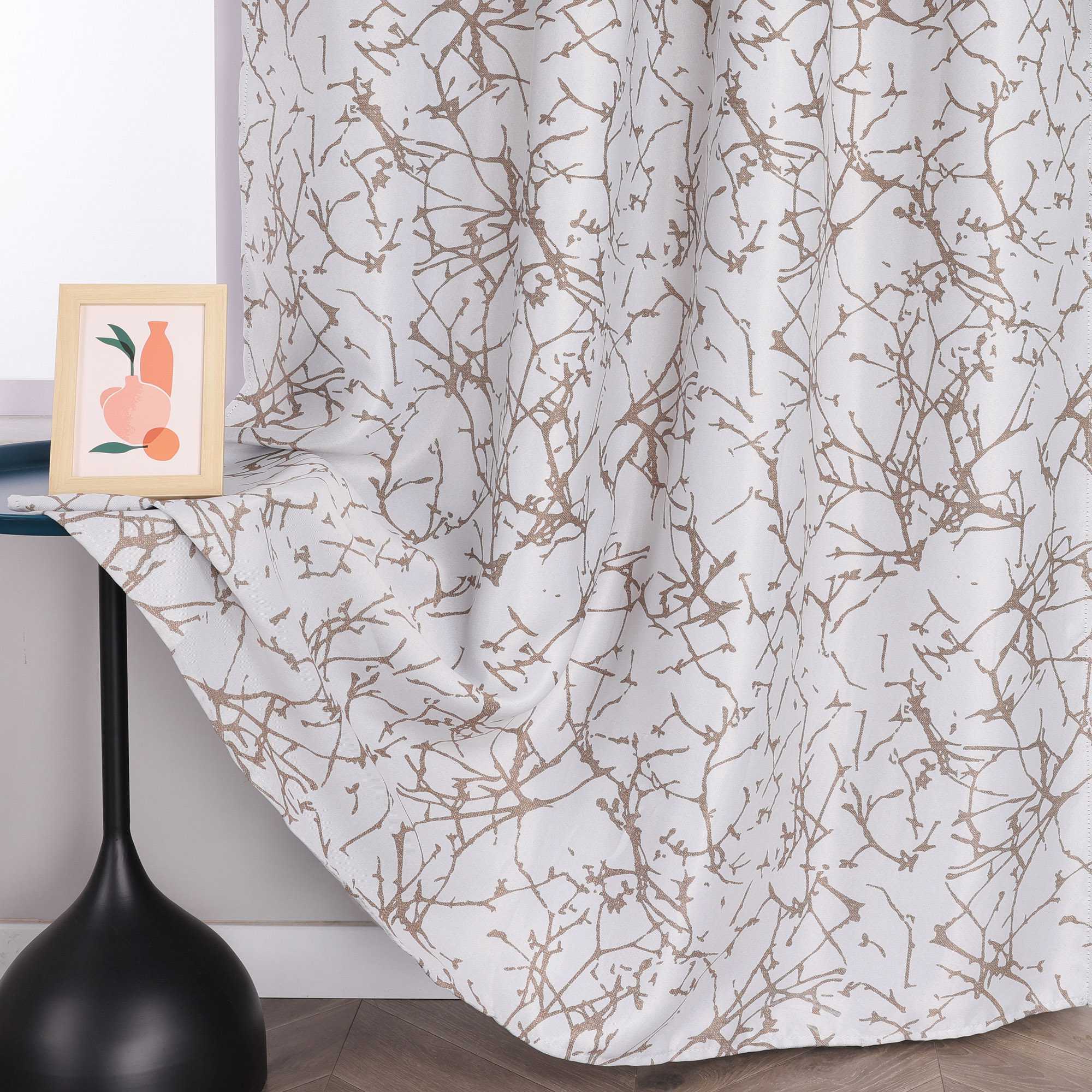 Verdunkelungsvorhang Blickdichte Gardinen Ösenschal mit Zweigdruck Thermovorhang Schlafzimmer Wohnzimmer 1 Stück