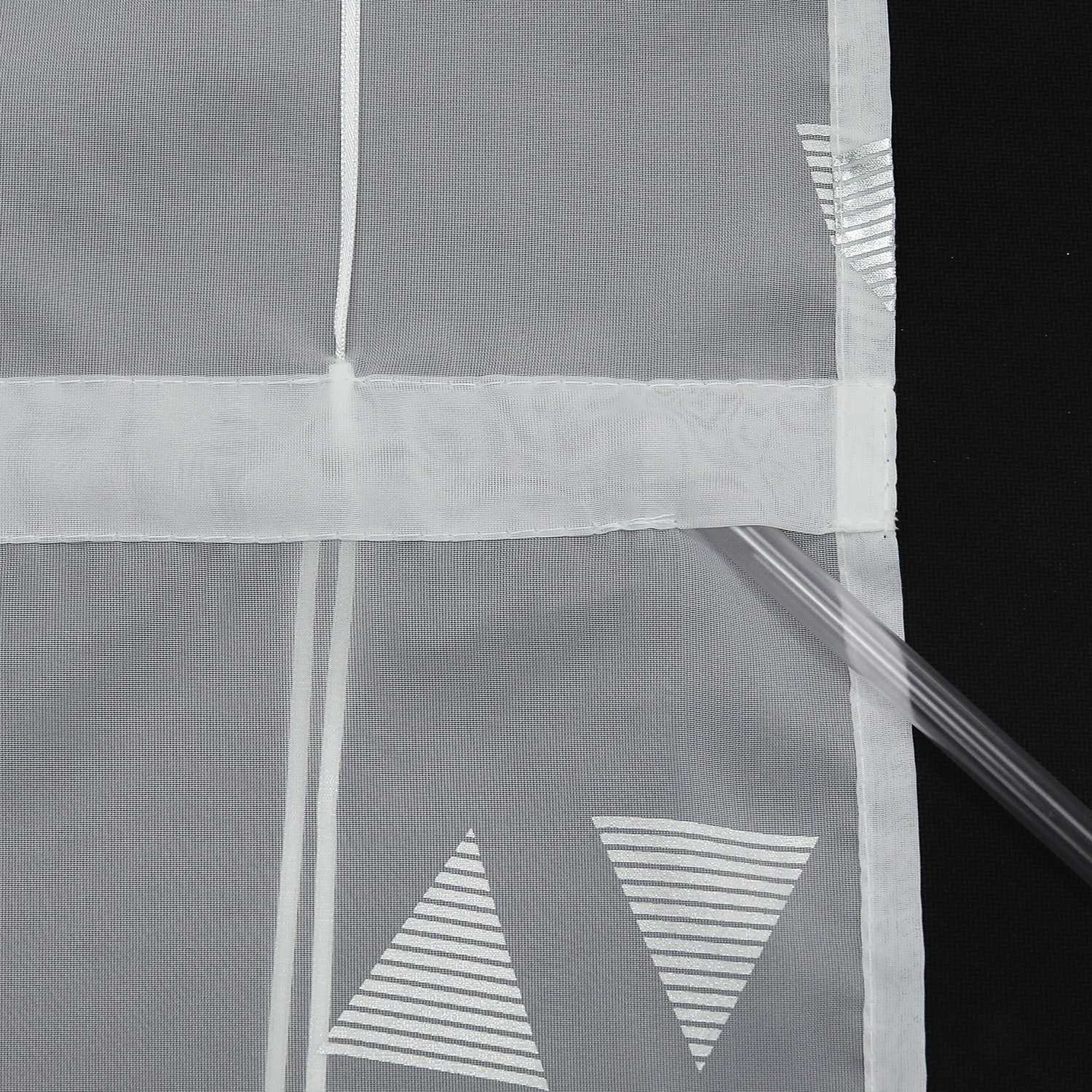 Raffrollo ohne Bohren mit Hakenaufhängung Voile Ösenrollo mit Glanzdruck Fenster Küche Gardinen Transparent Weiß 1 Stück