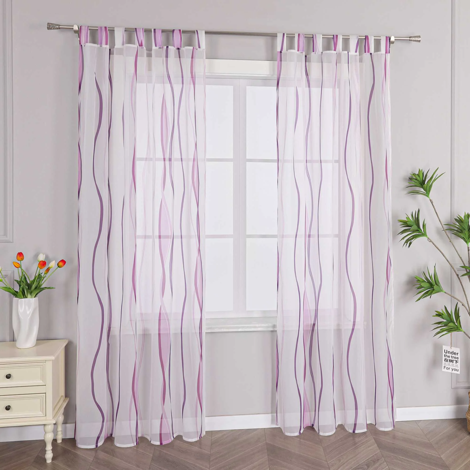 Vorhang Schlaufenschal aus Polyester mit bunten Wellenmustern tranparent 1 stück