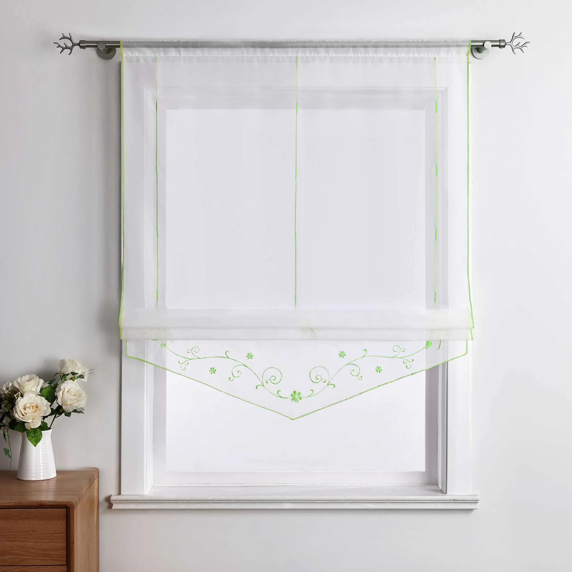 Raffrollo durch Strangendurchzug mit Blumenmuster Modern Transparent 1 Stück