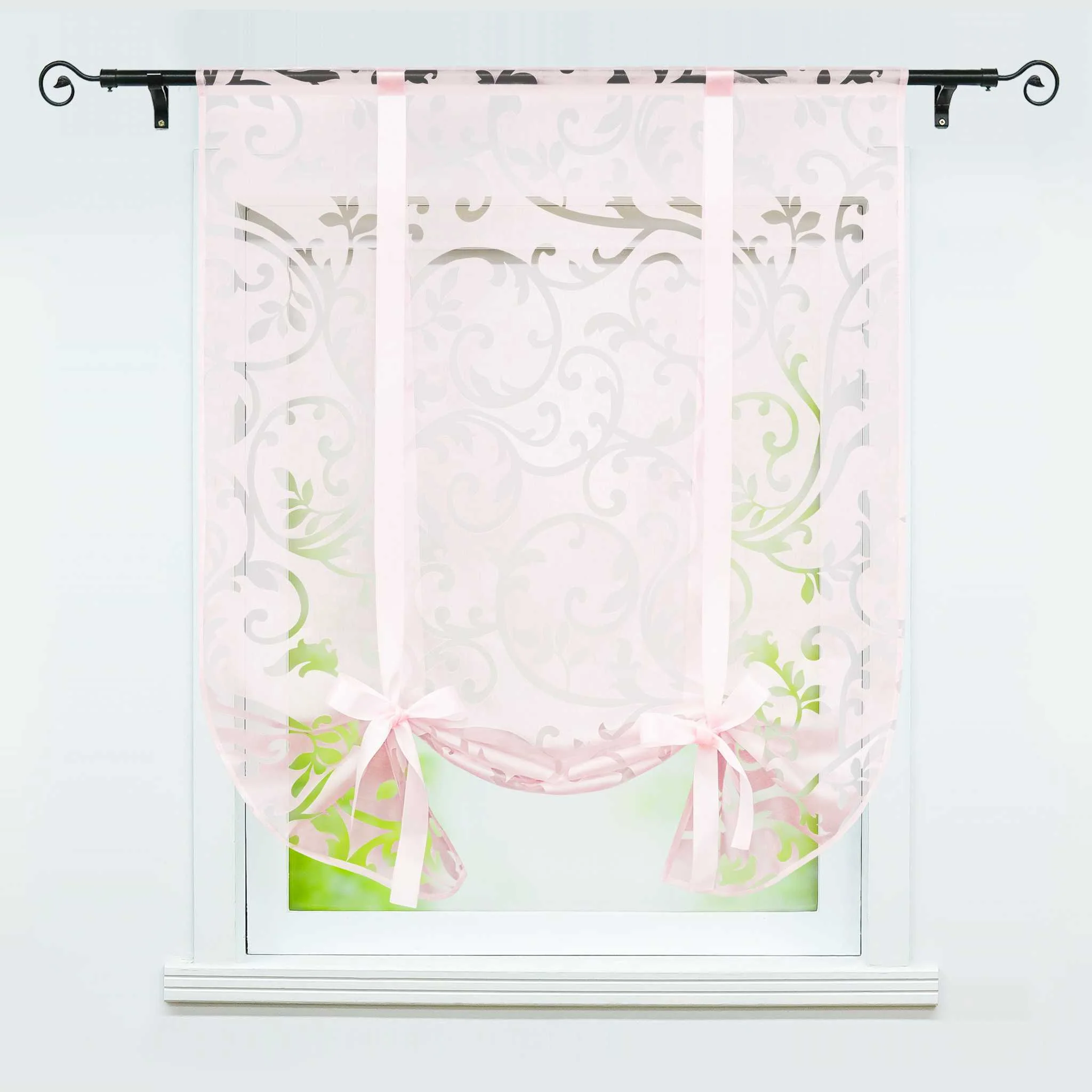 Raffrollo durch Tunnelzug romantische Rollo mit floralem Muster transparentes Vorhang für Wohnzimmerfenster 1 Stück