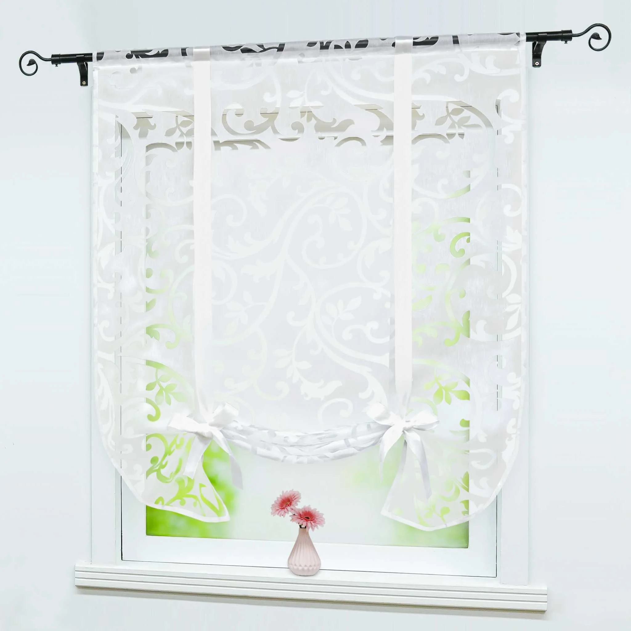 Raffrollo durch Tunnelzug romantische Rollo mit floralem Muster transparentes Vorhang für Wohnzimmerfenster 1 Stück