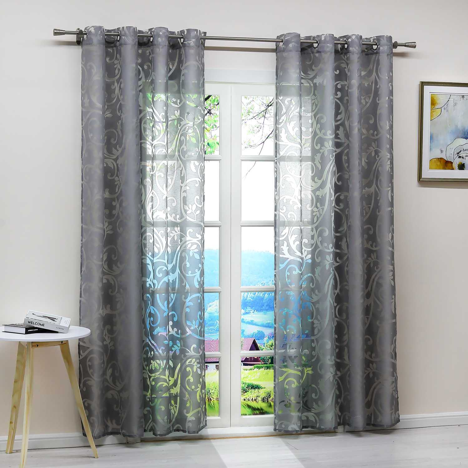 Eleganter transparenter Vorhang mit floralem Muster lichtdurchlässiger Fensterschal für Wohnzimmer 1 Stück