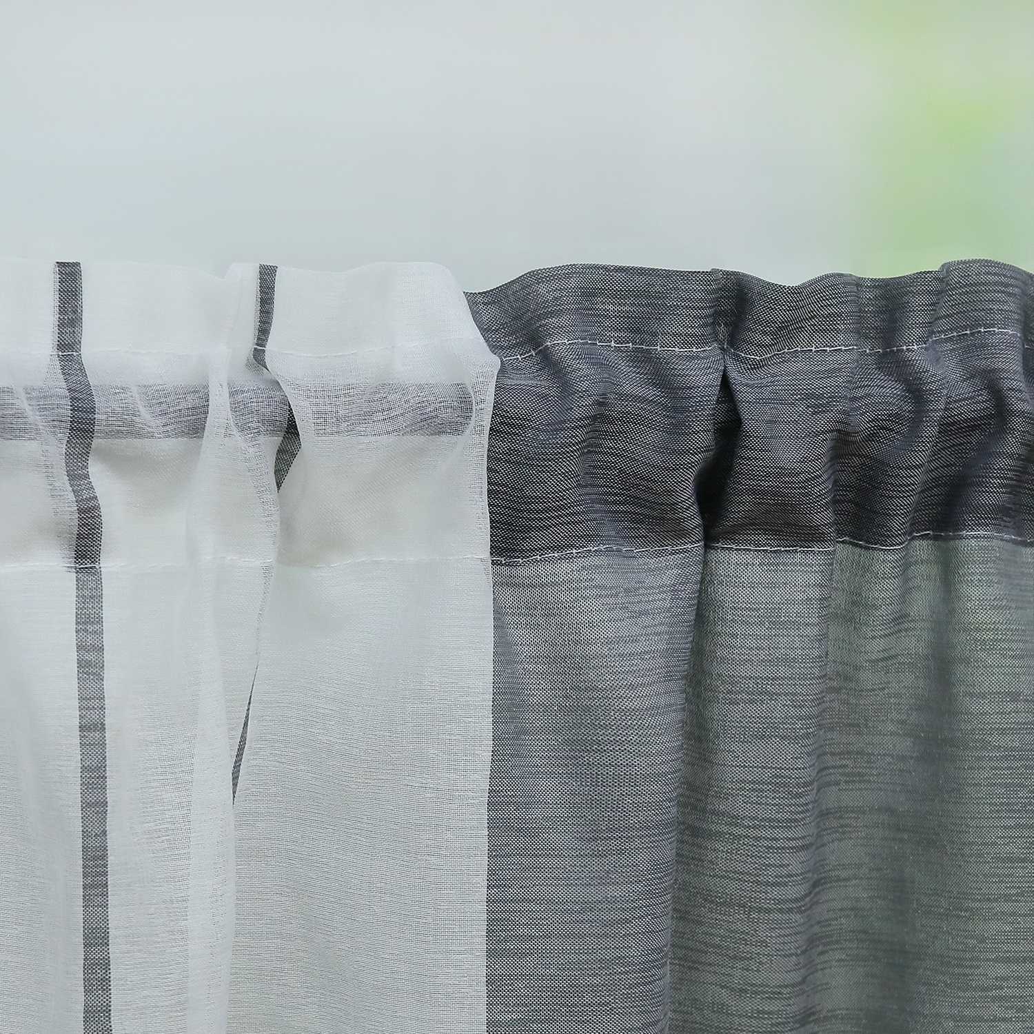 Scheibengardine durch Stangendurchzug zusammenziehbar weiße Streifenmuster halbtransparent 1 Stück