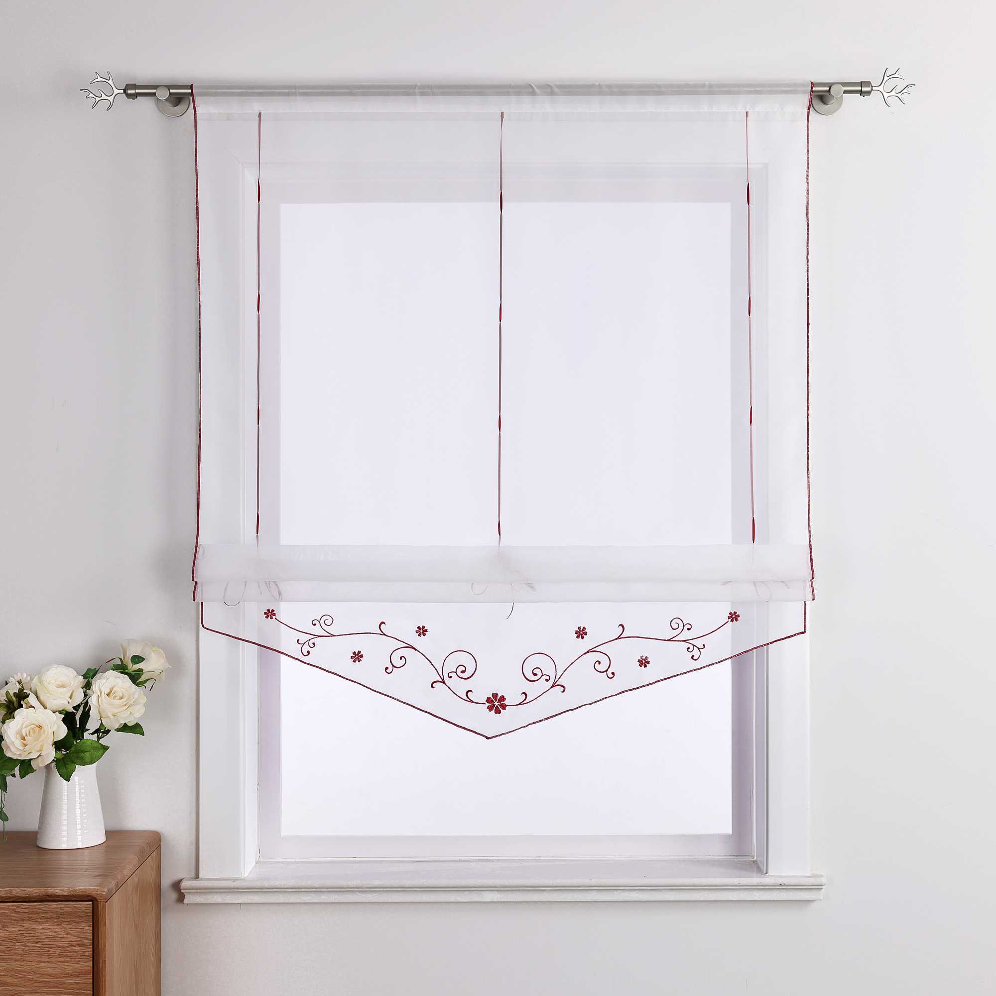 Raffrollo durch Strangendurchzug mit Blumenmuster Modern Transparent 1 Stück