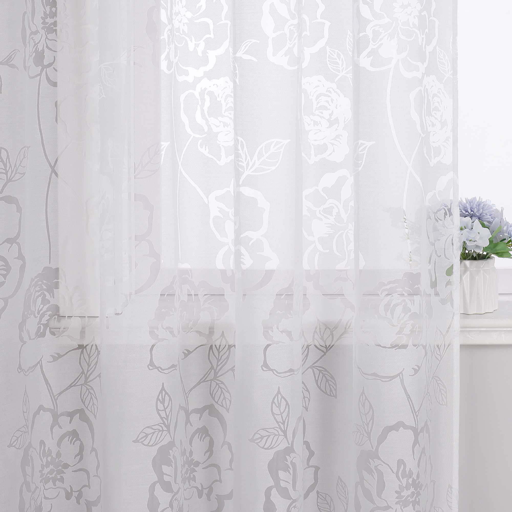 Vorhang mit Ösen Voile Gardine mit Rosenmuster Ösenschal transparent Schlafzimmer Wohnzimmer 1 Stück
