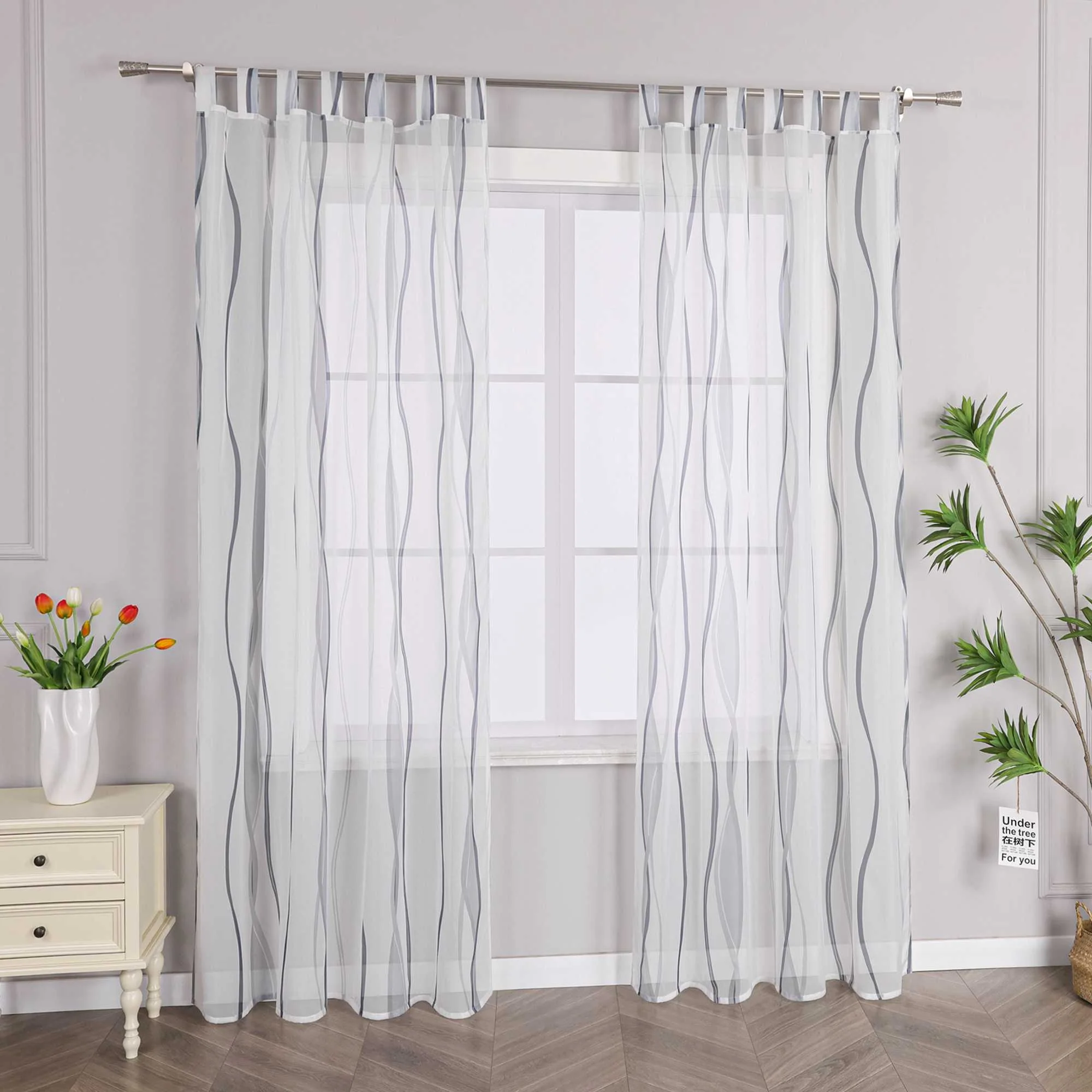 Vorhang Schlaufenschal aus Polyester mit bunten Wellenmustern tranparent 1 stück