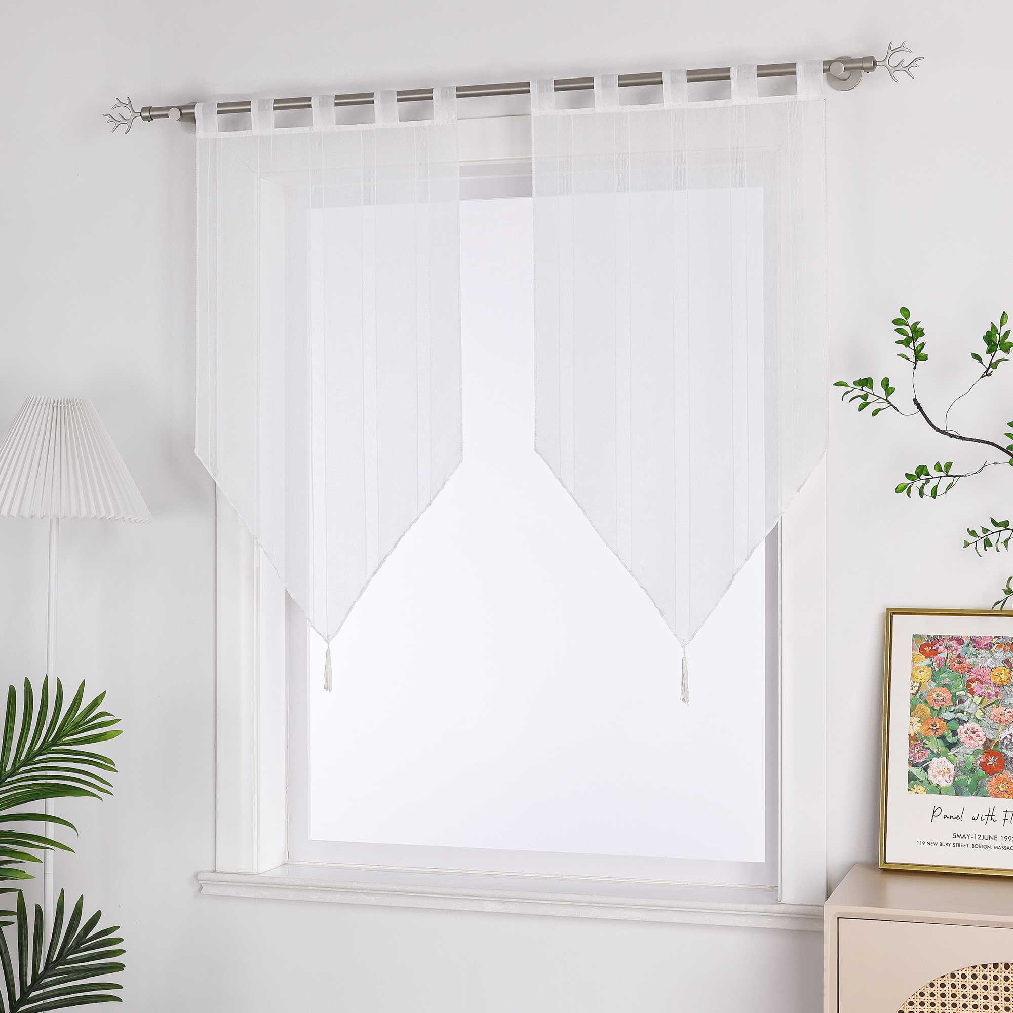 Scheibengardinen mit Schlaufen 2er Set Bistrogardine kurz Küche Gardinen Transparent Vorhänge 2 Stück