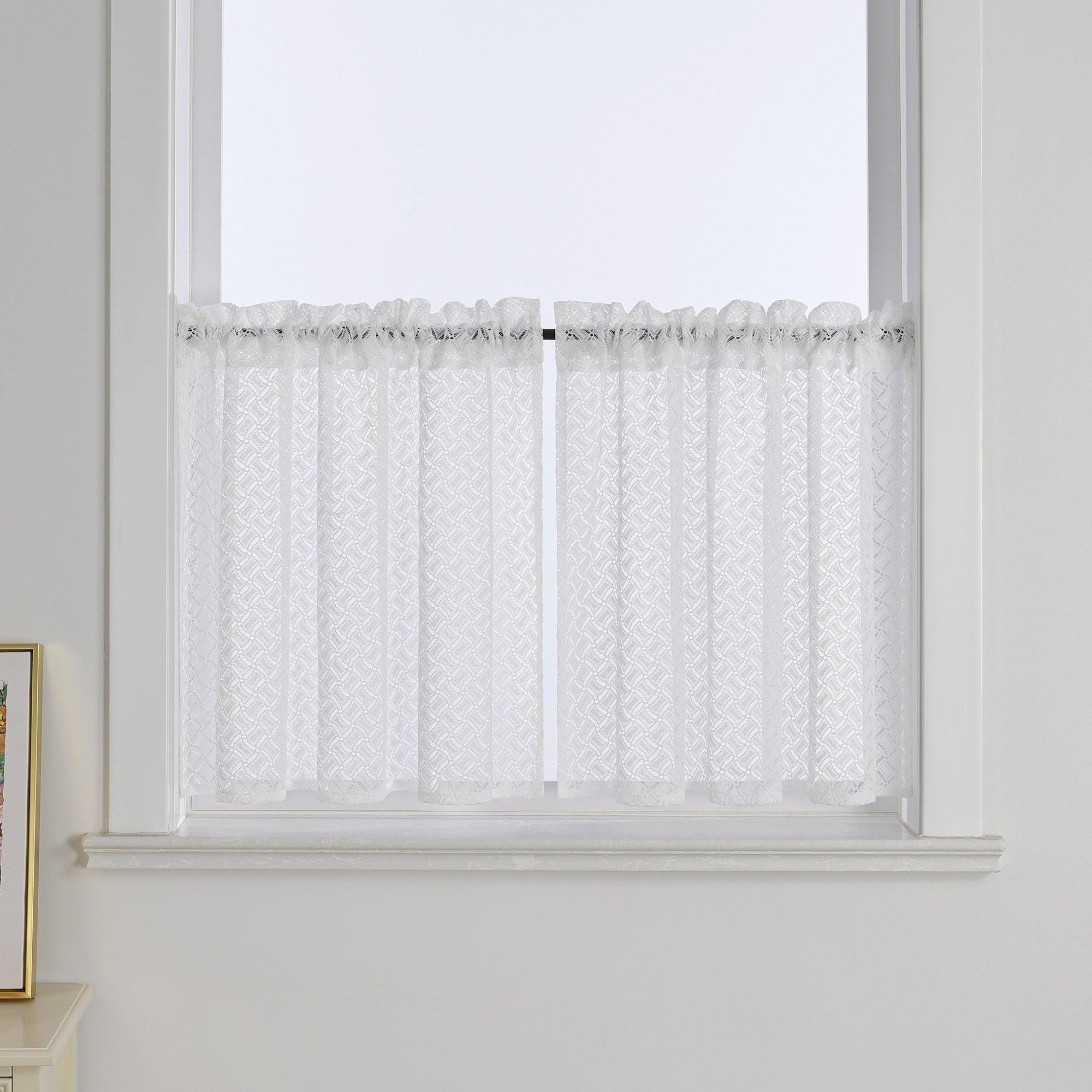 2er Set Scheibengardinen Jacquard Bistrogardine durch Tunnelzug Kurzgardinen Halbtransparent Weiß