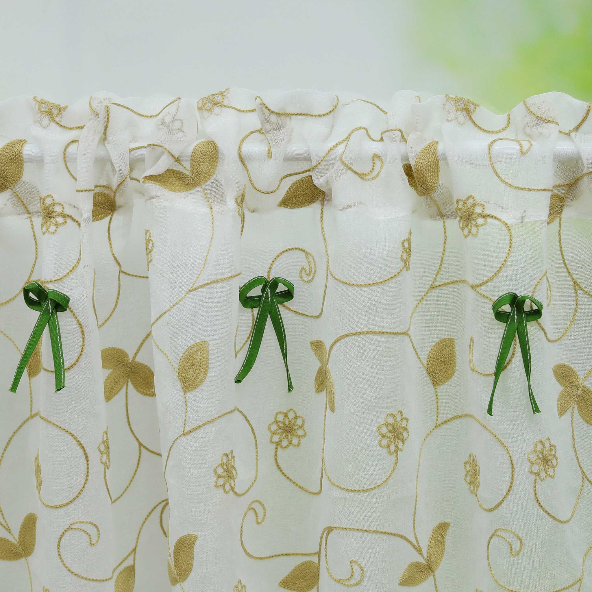 Delien Transparente Scheibengardine mit Schleifen & transparentem Blattmuster