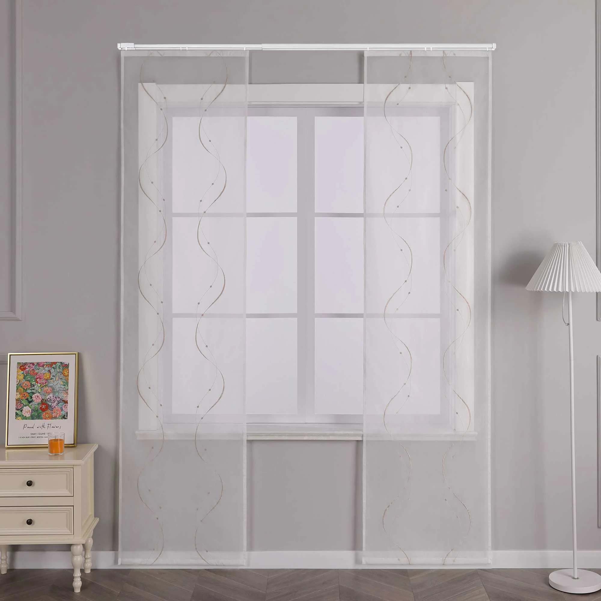 Schiebegardine Klettbandschal aus Polyester mit Wellenmuster transparent durch Klettband 2 stücke