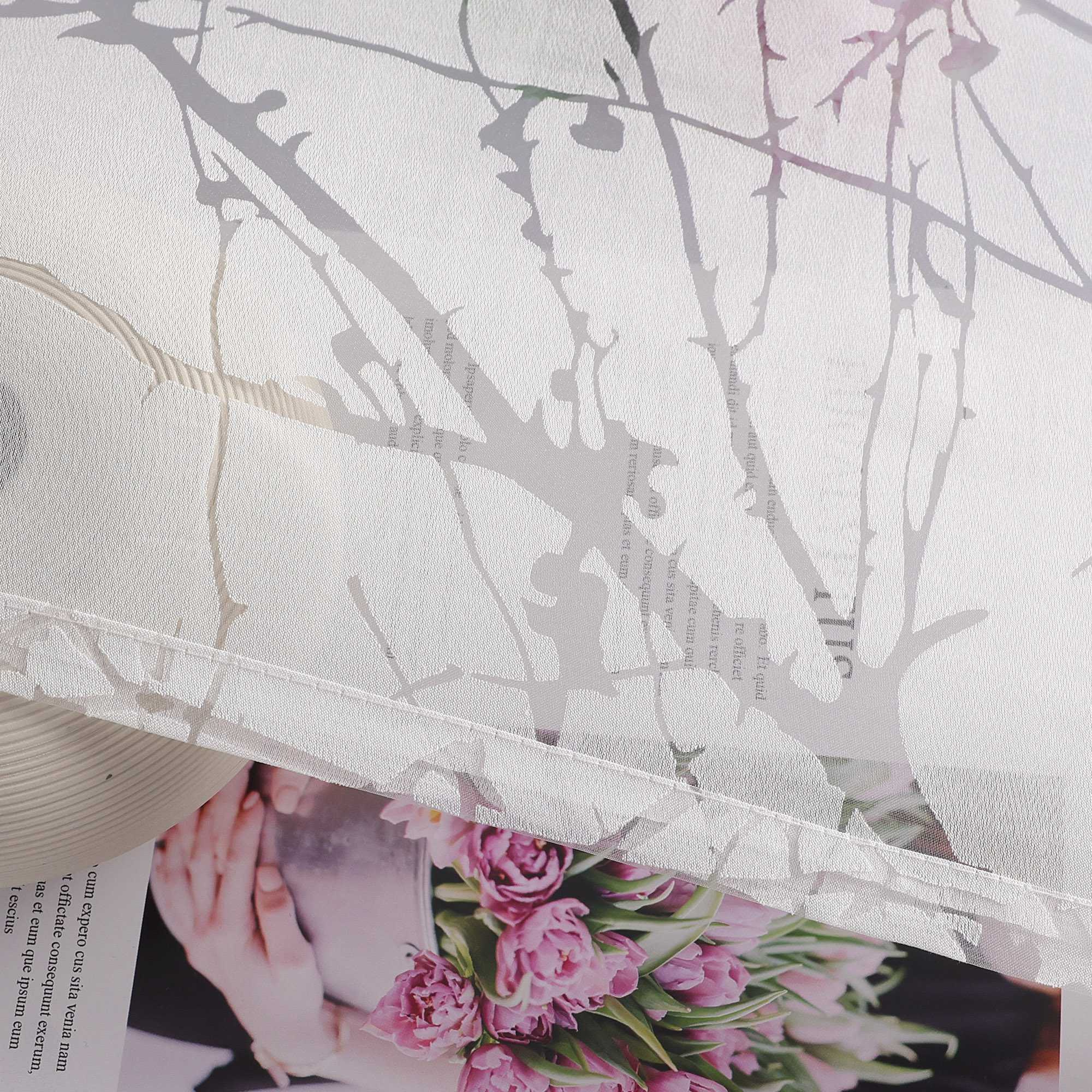 Transparente Vorhang mit Blumenmuster aus Polyester Lichtdurchlässig Wohnzimmer weiß 1 stück