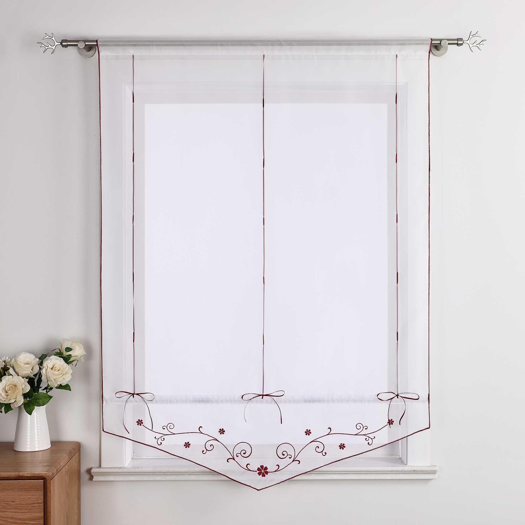 Raffrollo durch Strangendurchzug mit Blumenmuster Modern Transparent 1 Stück