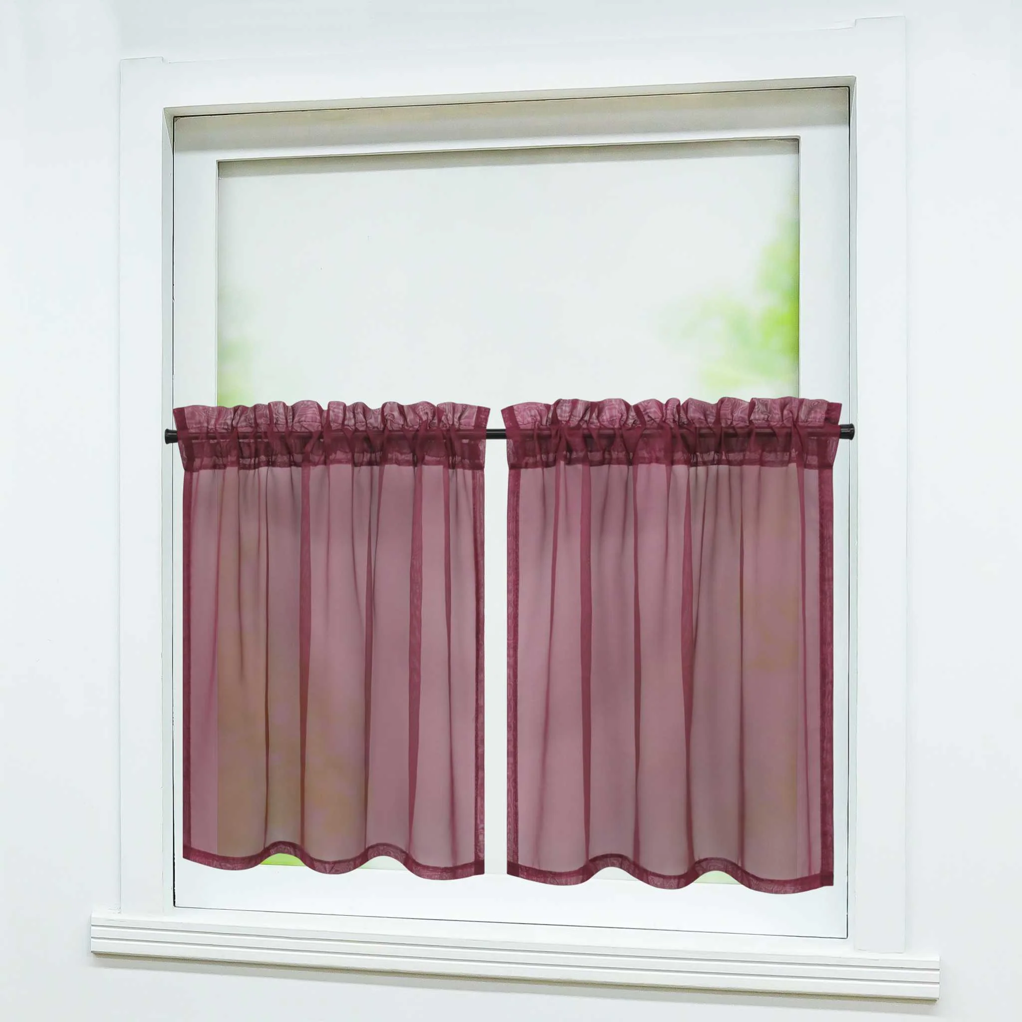 Scheibegardine durch Stangendurchzug zusammenziehbar Transparent Unifarbe Luftdurchlässig zusammenziehbar 2 Stück