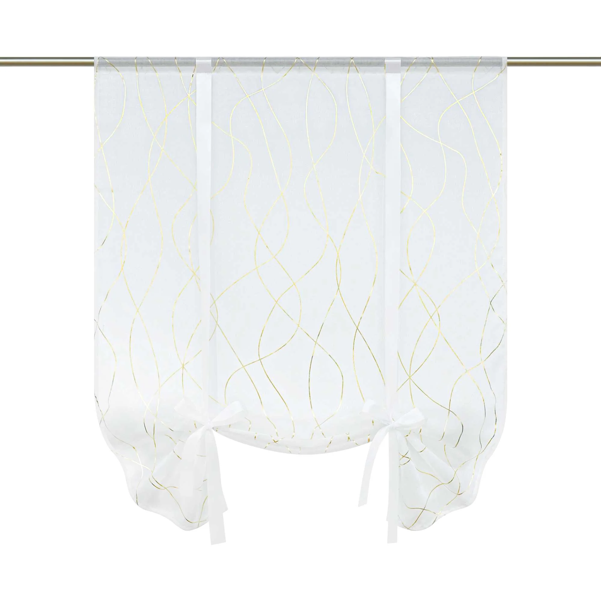 Raffrollo Voile Raffgardinen mit Wellenstreifen durch Tunnelzug Satinband Halbtransparent