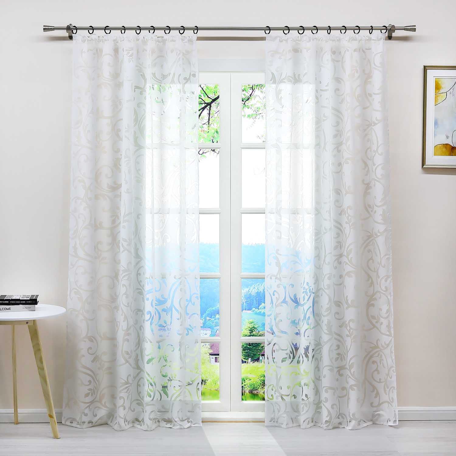 Eleganter transparenter Vorhang mit floralem Muster lichtdurchlässiger Fensterschal für Wohnzimmer 1 Stück