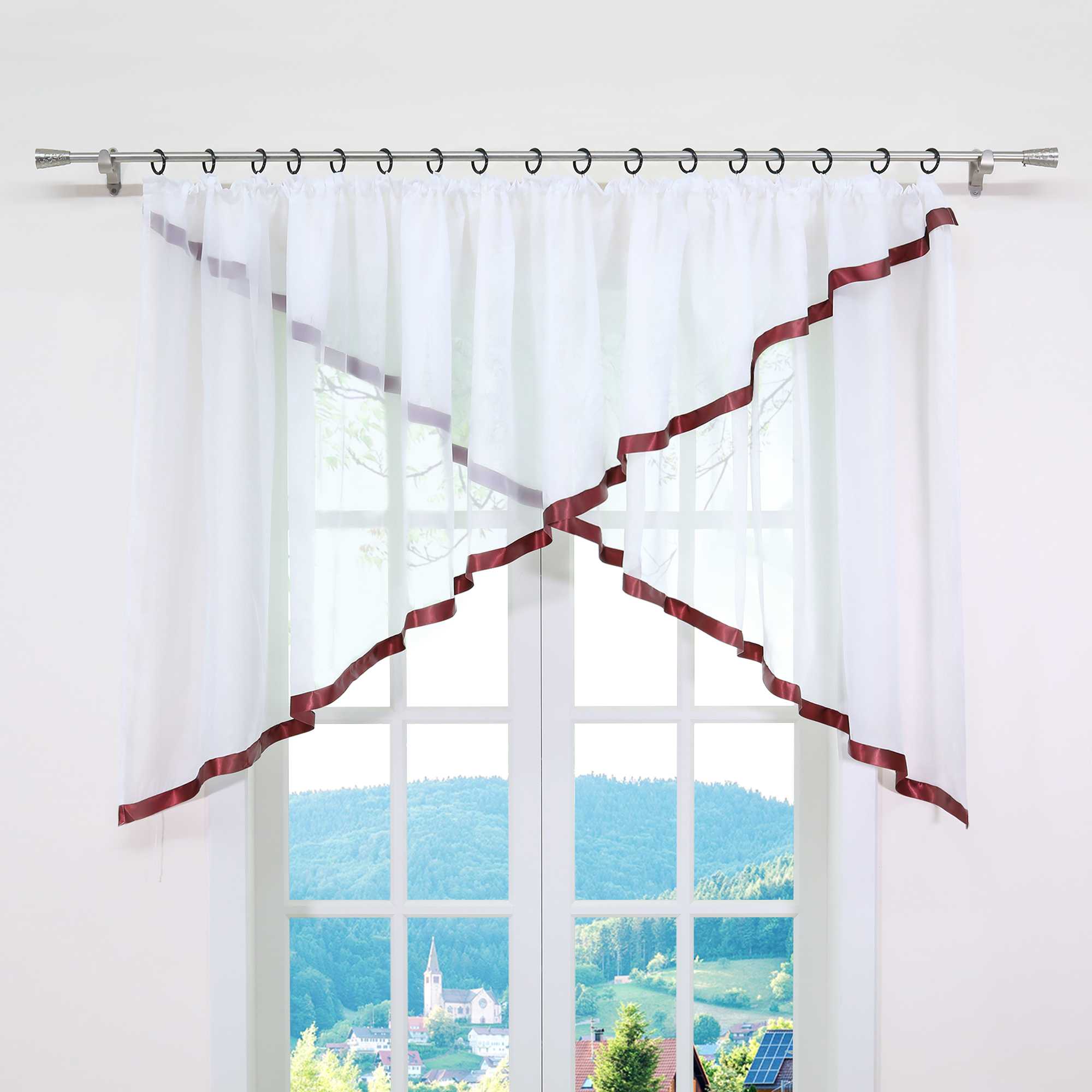 Scheibengardinen Kräuselbandgardine Fensterdeko Kreuzdesign Obere Fensterabdeckung 1 stück