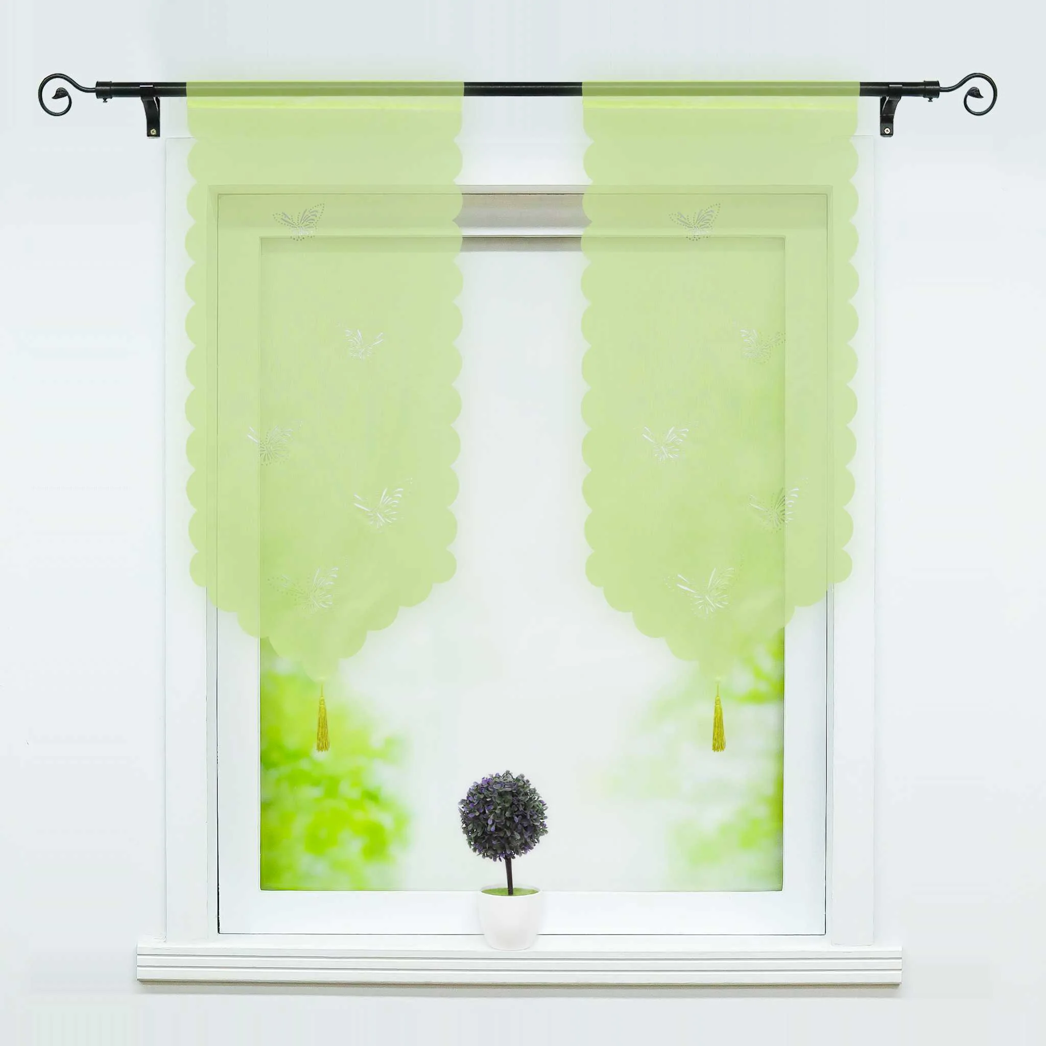 Transparente Scheibengardine mit Schmetterlingsdesign Dreiecksabschluss 1 Stück