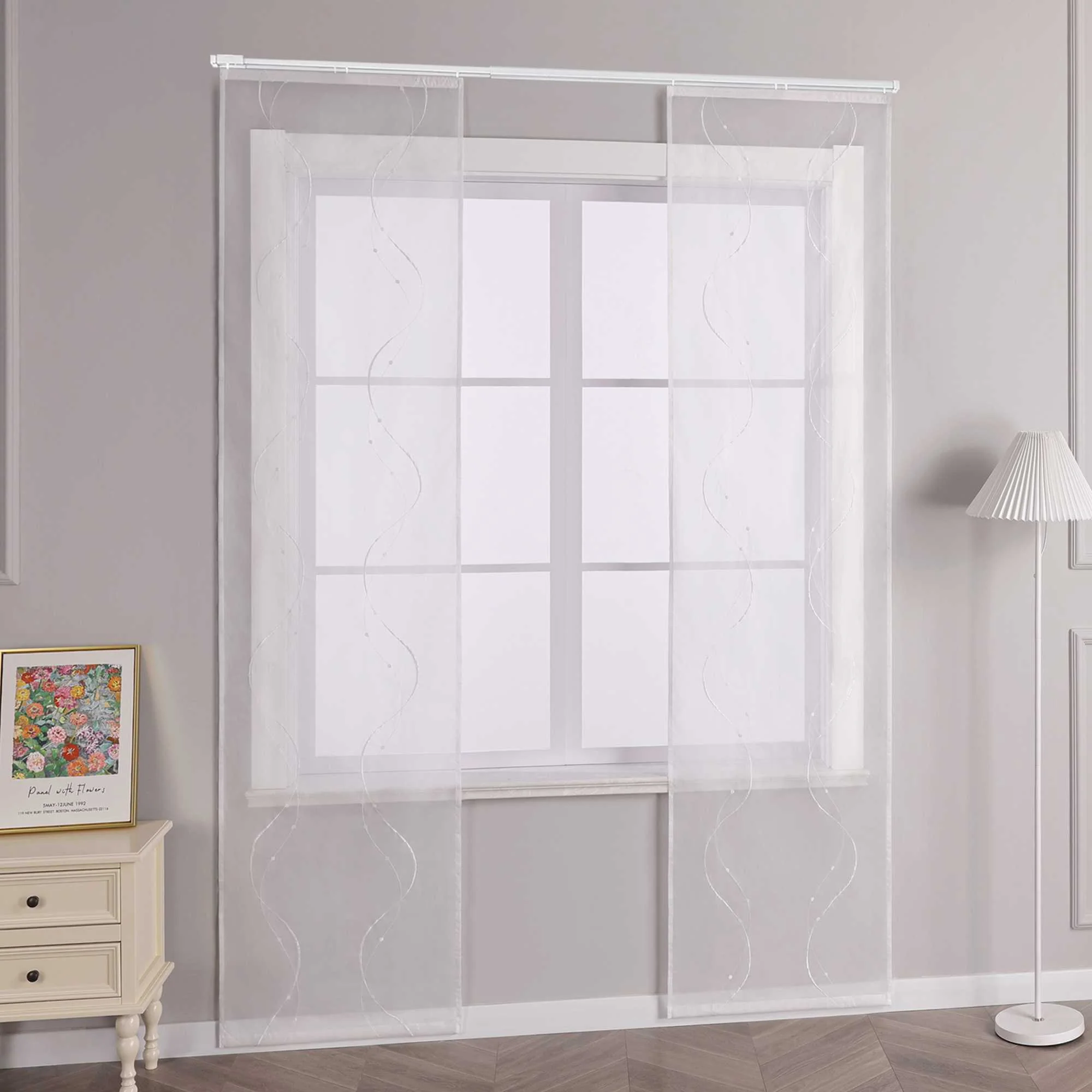 Schiebegardine Klettbandschal aus Polyester mit Wellenmuster transparent durch Klettband 2 stücke