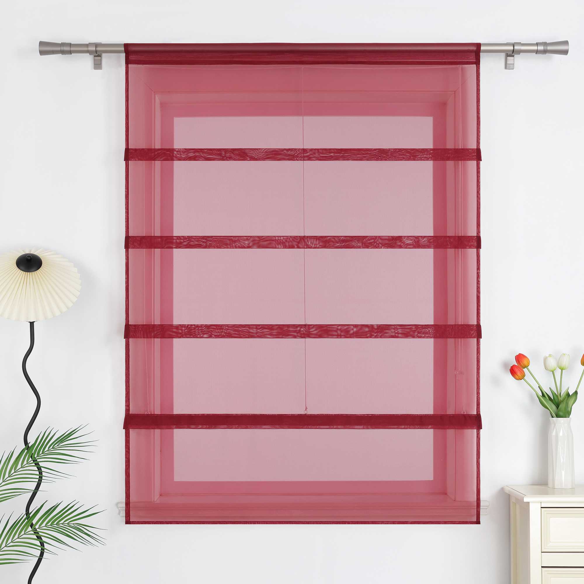 Raffrollo Voile Raffgardinen durch Tunnelzug Bändchenrollo Küche Gardinen Transparent Uni 1 Stück